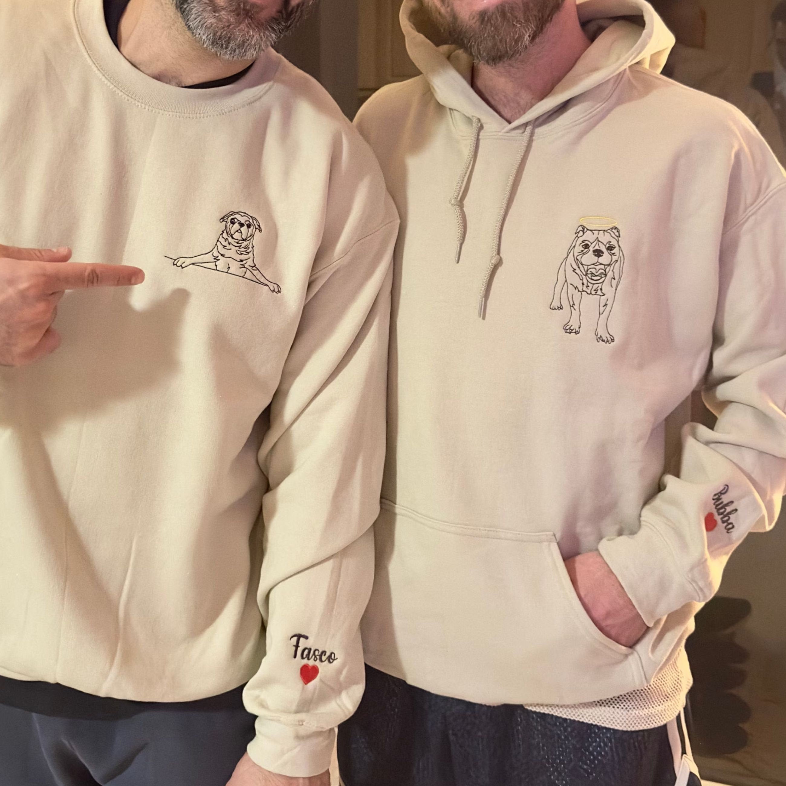 Custom Embroidered Dog Dad Hoodie with Portrait from Photo, Embroidered Photo Sweatshirt, Outline Embroidered Sweatshirt, Portrait Hoodie-ilovevango