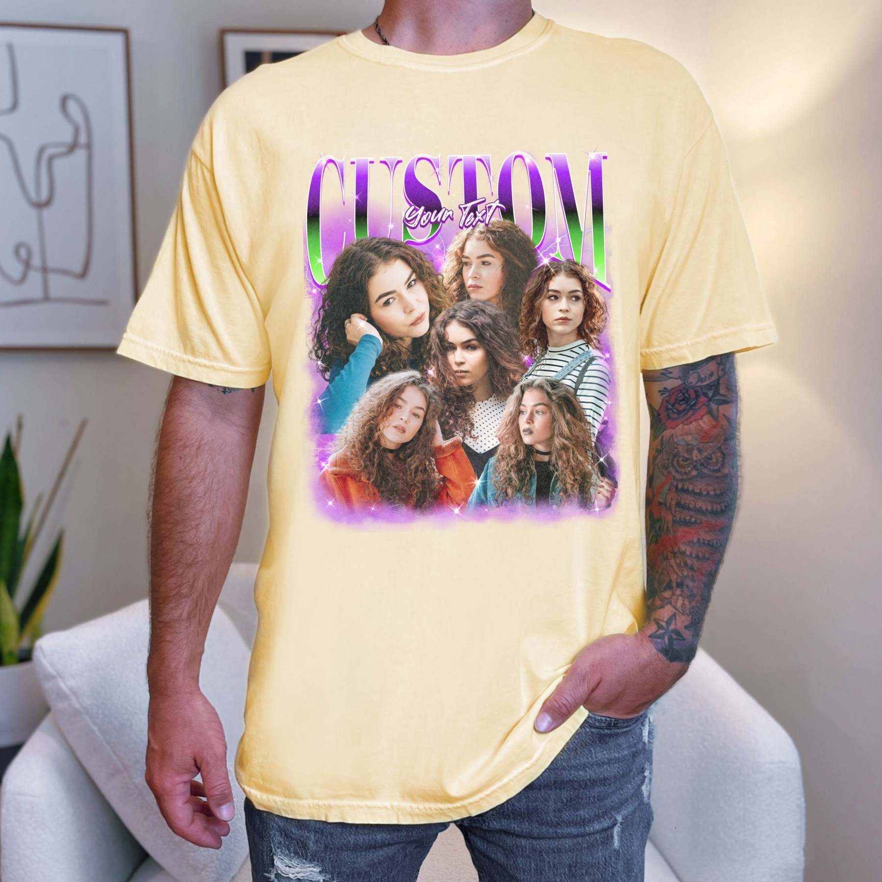 Custom 90s Bootleg Comfort Colors Shirt Personalized Name and Photo, Vintage Graphic Y2K Bootleg Rap Tee, Funny Boyfriend Girlfriend Tshirt-ilovevango