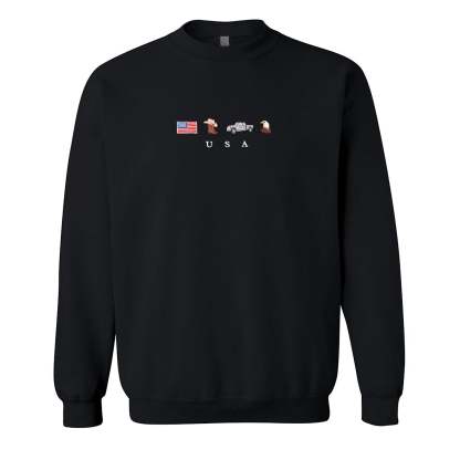USA Embroidered Sweatshirt, United States, America, Crewneck, Flag, Cowboy Boots, Cowboy Hat, Cowgirl, Truck, Jeep, Eagle, Patriot, July 4th-ilovevango