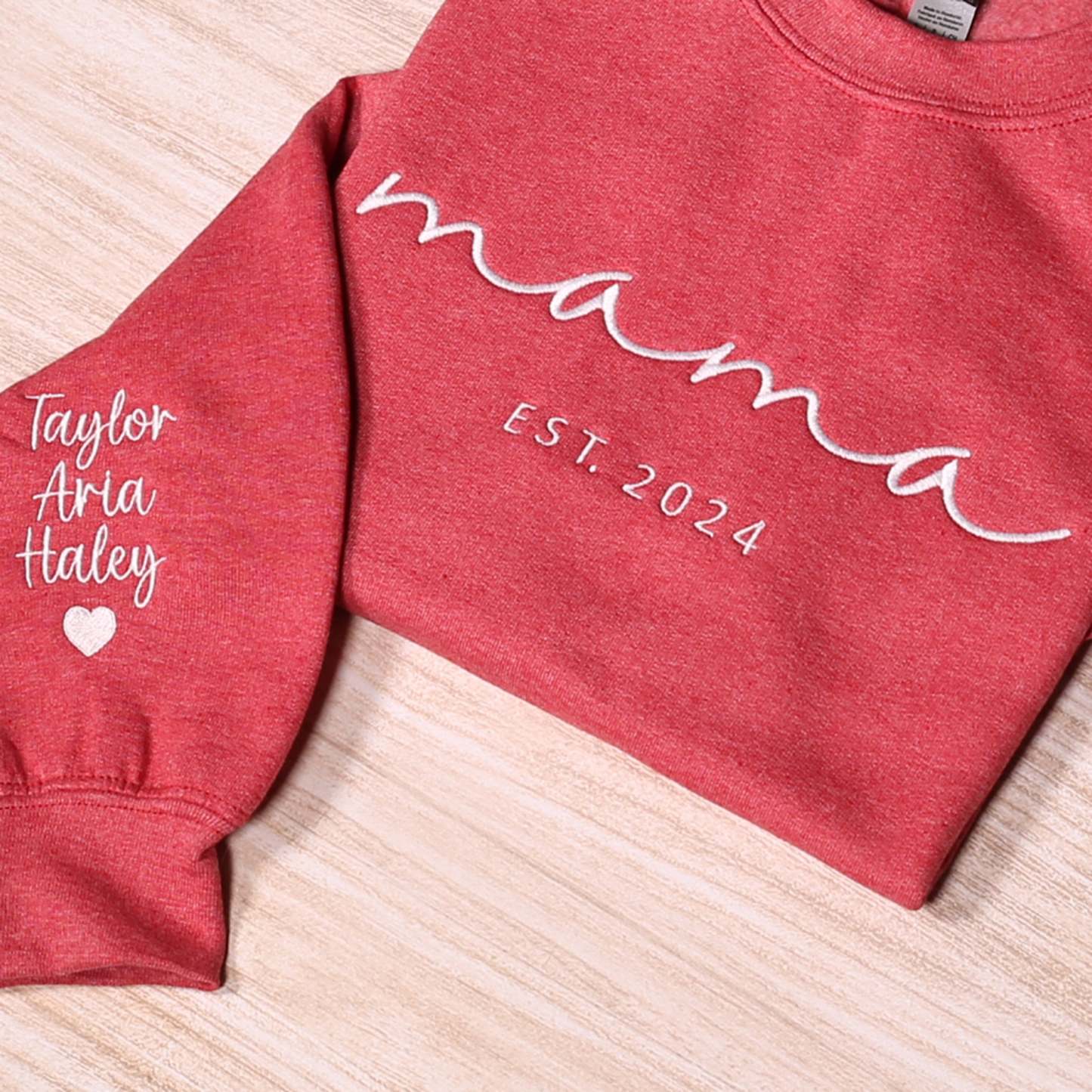 Custom Mama Embroidered Sweatshirt Personalized Mom Hoodie With Kids Names Sleeve Pregnancy Reveal Outfit Mothers Day Gift-ilovevango