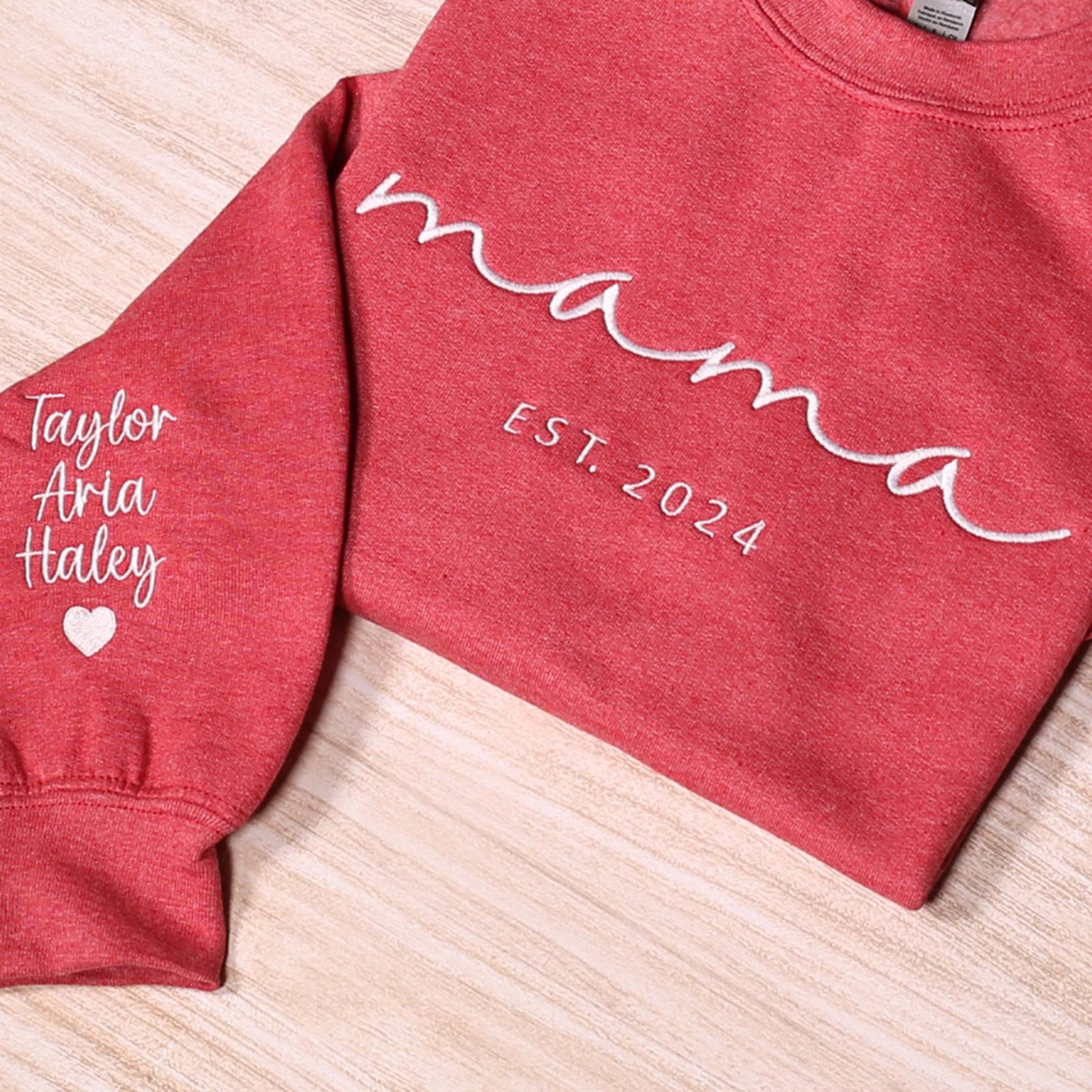 Custom Mama Embroidered Sweatshirt Personalized Mom Hoodie With Kids Names Sleeve Pregnancy Reveal Outfit Mothers Day Gift-ilovevango