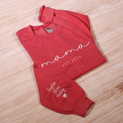 Custom Mama Embroidered Sweatshirt Personalized Mom Hoodie With Kids Names Sleeve Pregnancy Reveal Outfit  Mothers Day Gift-ilovevango