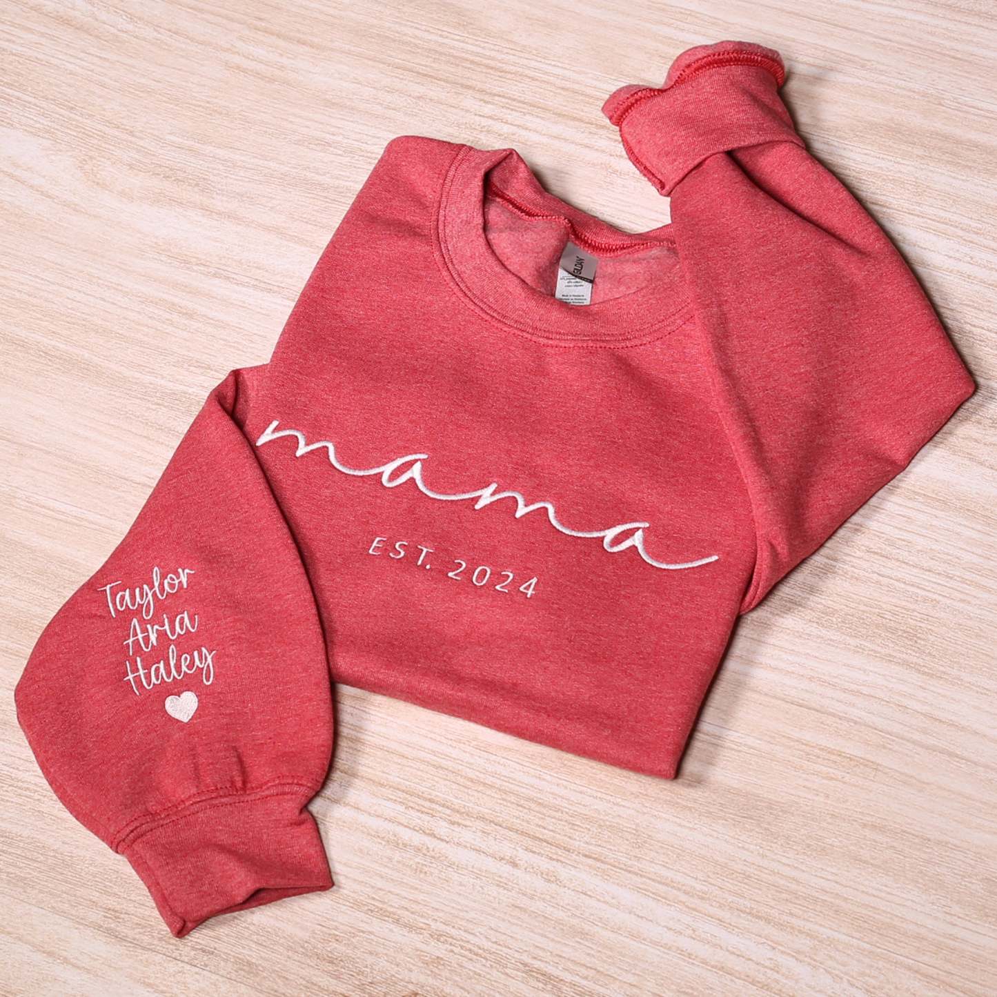 Custom Mama Embroidered Sweatshirt Personalized Mom Hoodie With Kids Names Sleeve Pregnancy Reveal Outfit Mothers Day Gift-ilovevango