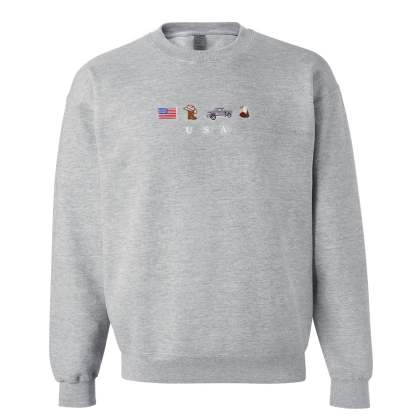 USA Embroidered Sweatshirt, United States, America, Crewneck, Flag, Cowboy Boots, Cowboy Hat, Cowgirl, Truck, Jeep, Eagle, Patriot, July 4th-ilovevango