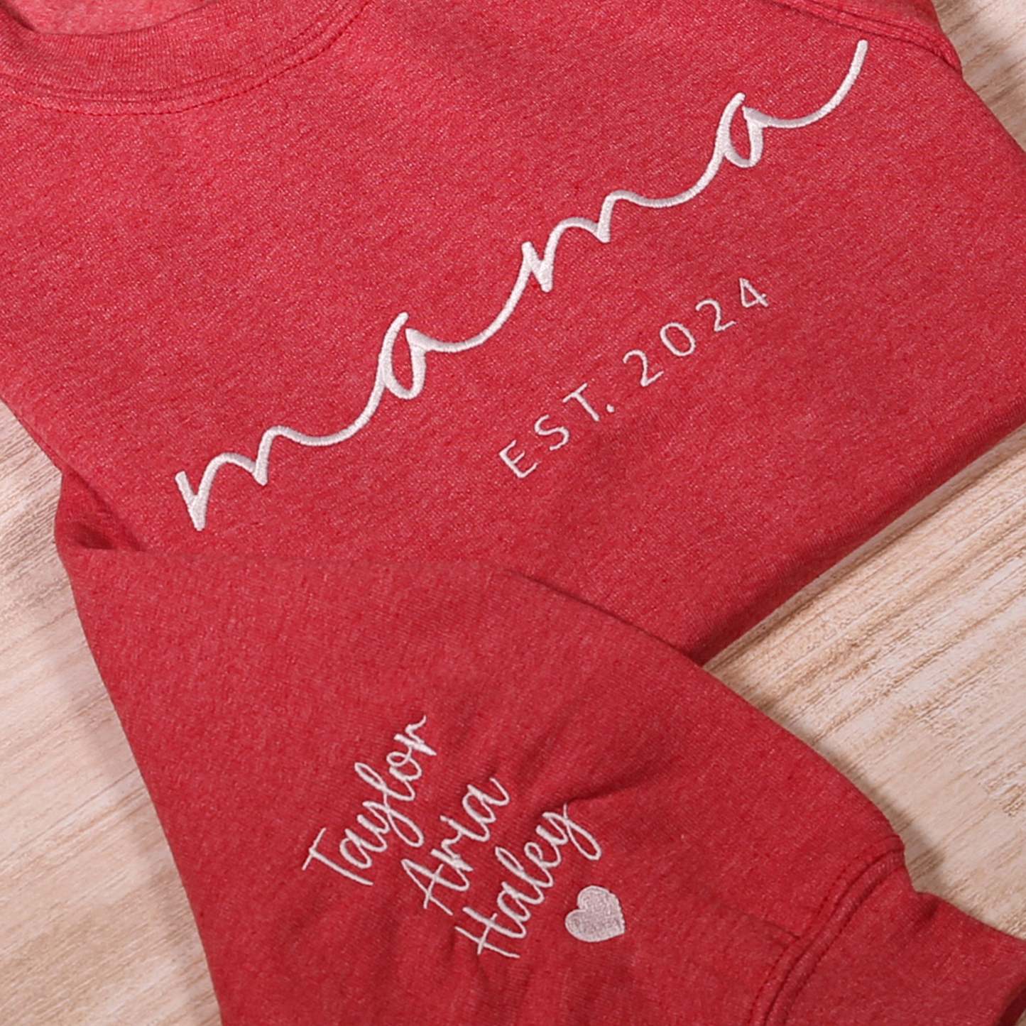 Custom Mama Embroidered Sweatshirt Personalized Mom Hoodie With Kids Names Sleeve Pregnancy Reveal Outfit Mothers Day Gift-ilovevango