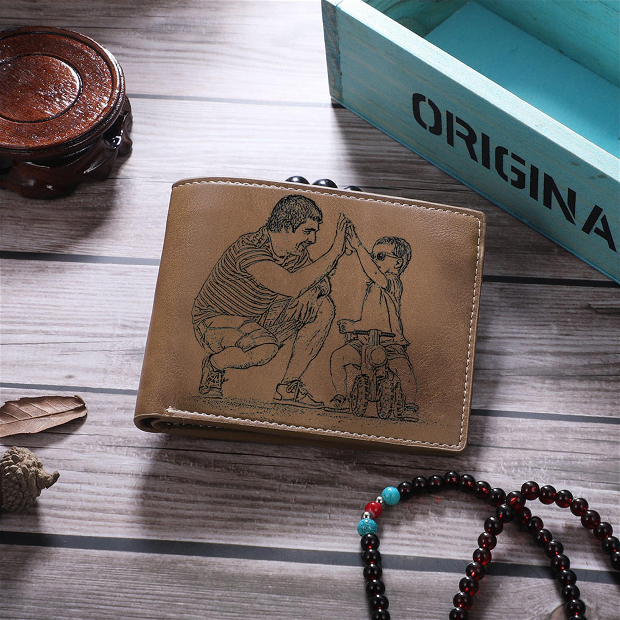 Dad and Kids Name Fist Photo Wallet for Men Personalized Custom Picture PU Leather Wallet For Husband,Father,Anniversary Gift for Him-ilovevango