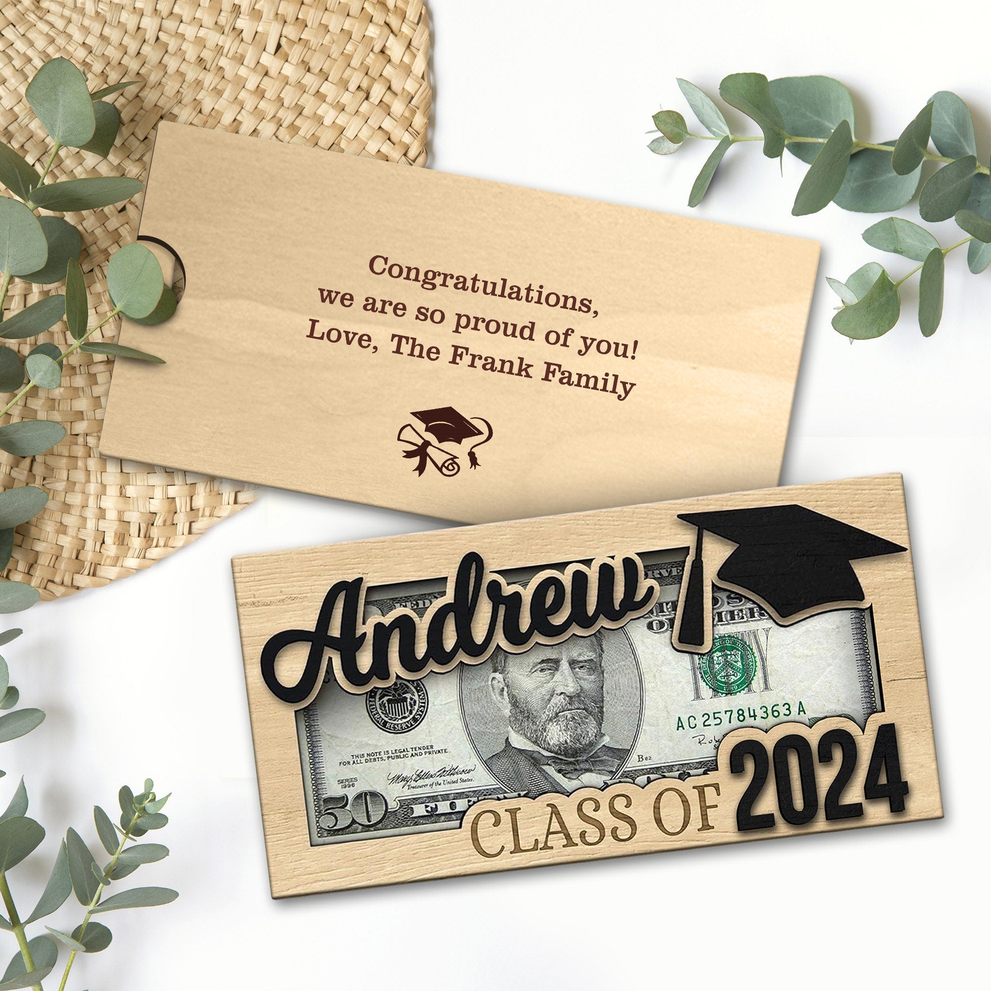 Personalized Graduation 2024 Money Holder Gift, Custom Gift for Grad Student, Gift for High School Senior, Custom Grad Name Cash Holder-ilovevango