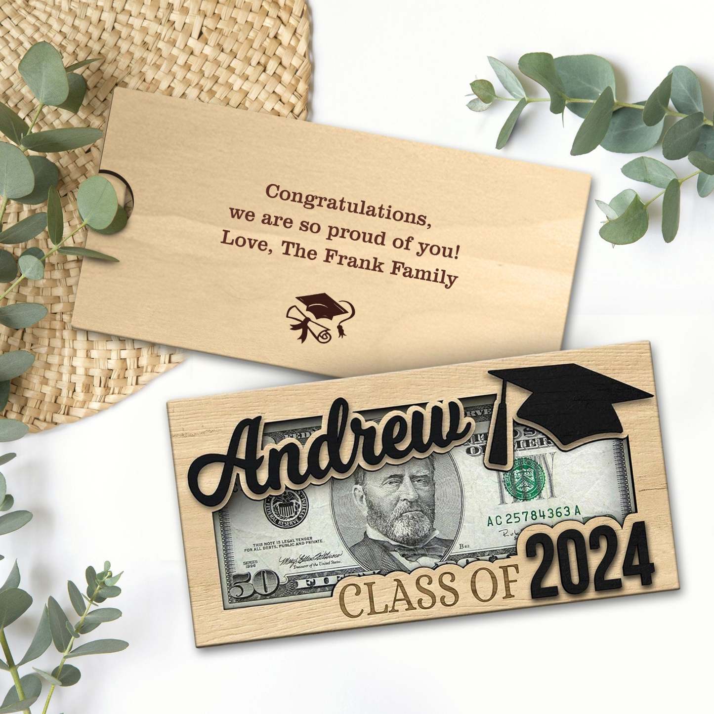 Personalized Graduation 2024 Money Holder Gift, Custom Gift for Grad Student, Gift for High School Senior, Custom Grad Name Cash Holder-ilovevango