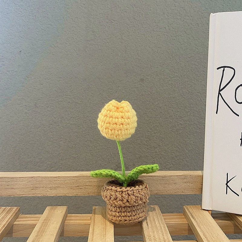 Handmade Crochet Flower Pot-Knitted Sunflower/Rose/Tulip/Plum Blossom Gifts For Mom