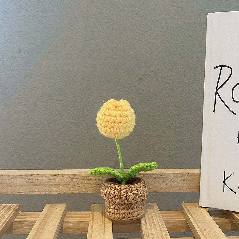 Handmade Crochet Flower Pot-Knitted Sunflower/Rose/Tulip/Plum Blossom Gifts For Mom