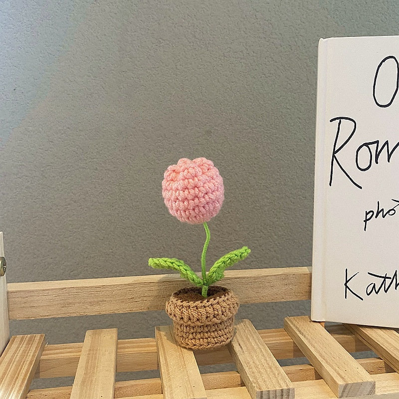 Handmade Crochet Flower Pot-Knitted Sunflower/Rose/Tulip/Plum Blossom Gifts For Mom
