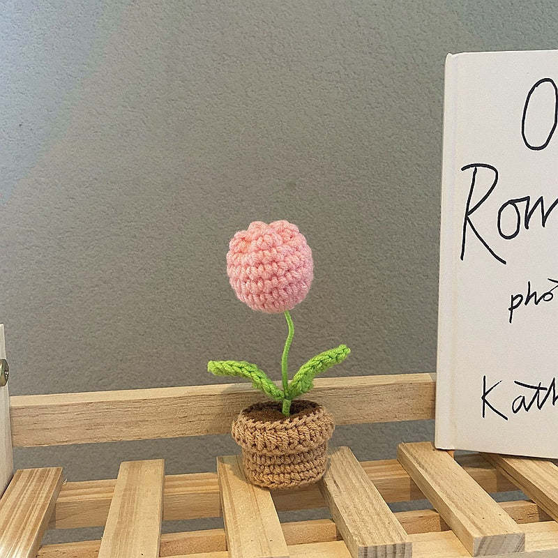 Handmade Crochet Flower Pot-Knitted Sunflower/Rose/Tulip/Plum Blossom Gifts For Mom