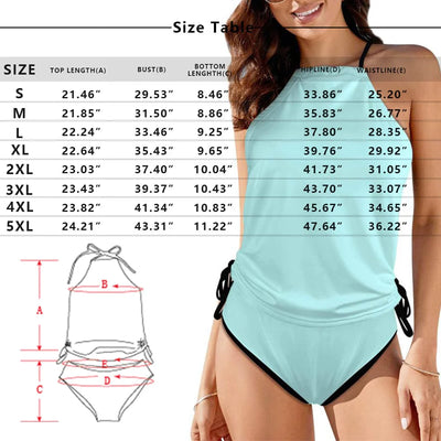 Custom Big Face Black Womens Swimsuit Tankini Top Sets Two Piece Bathing Suit with Tie Side