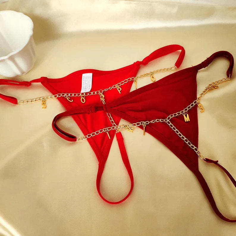 Personalized Name Thong Waist Body Jewelry Custom Letter Charm G-String Panties Women Body Chain Lingerie Gift For Her-ilovevango