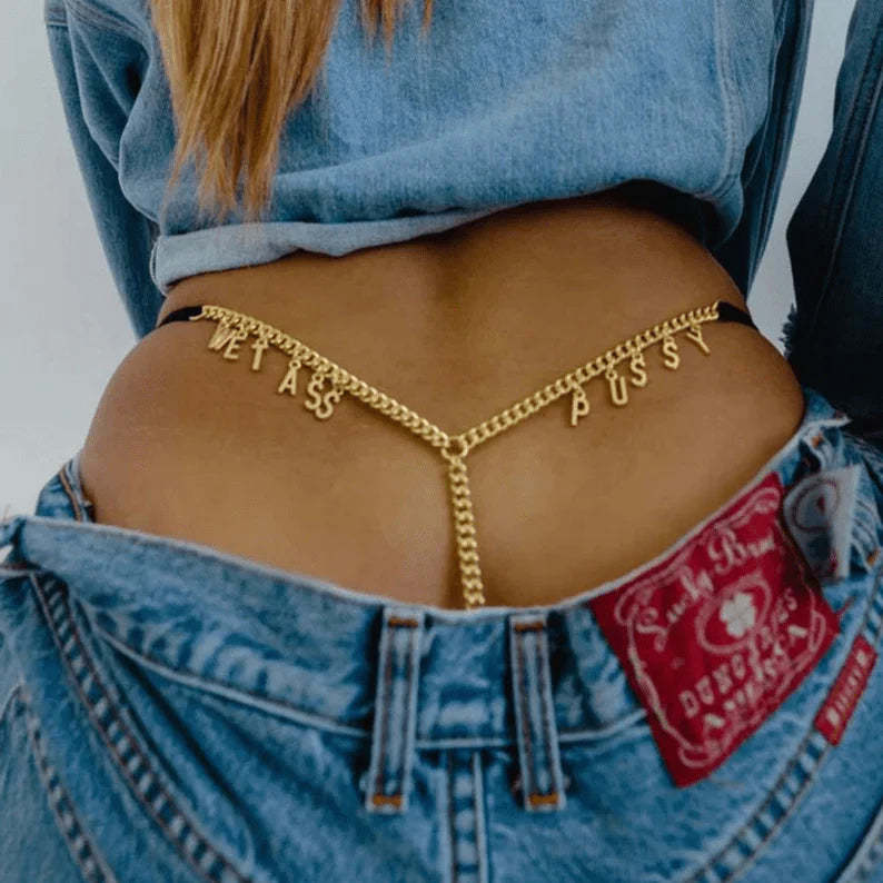 Personalized Name Thong Waist Body Jewelry Custom Letter Charm G-String Panties Women Body Chain Lingerie Gift For Her-ilovevango