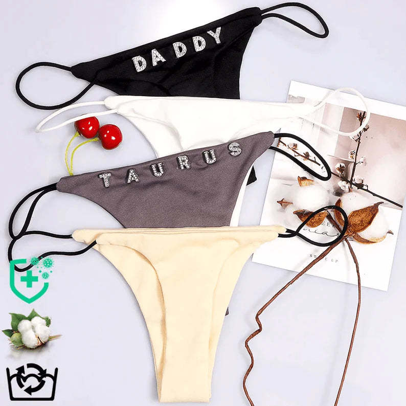 Custom Thong Panties with Name Personalized Crystal 26 Initial DIY Letter Underwear for women Waist Chain Body Jewelry Gifts for Her-ilovevango