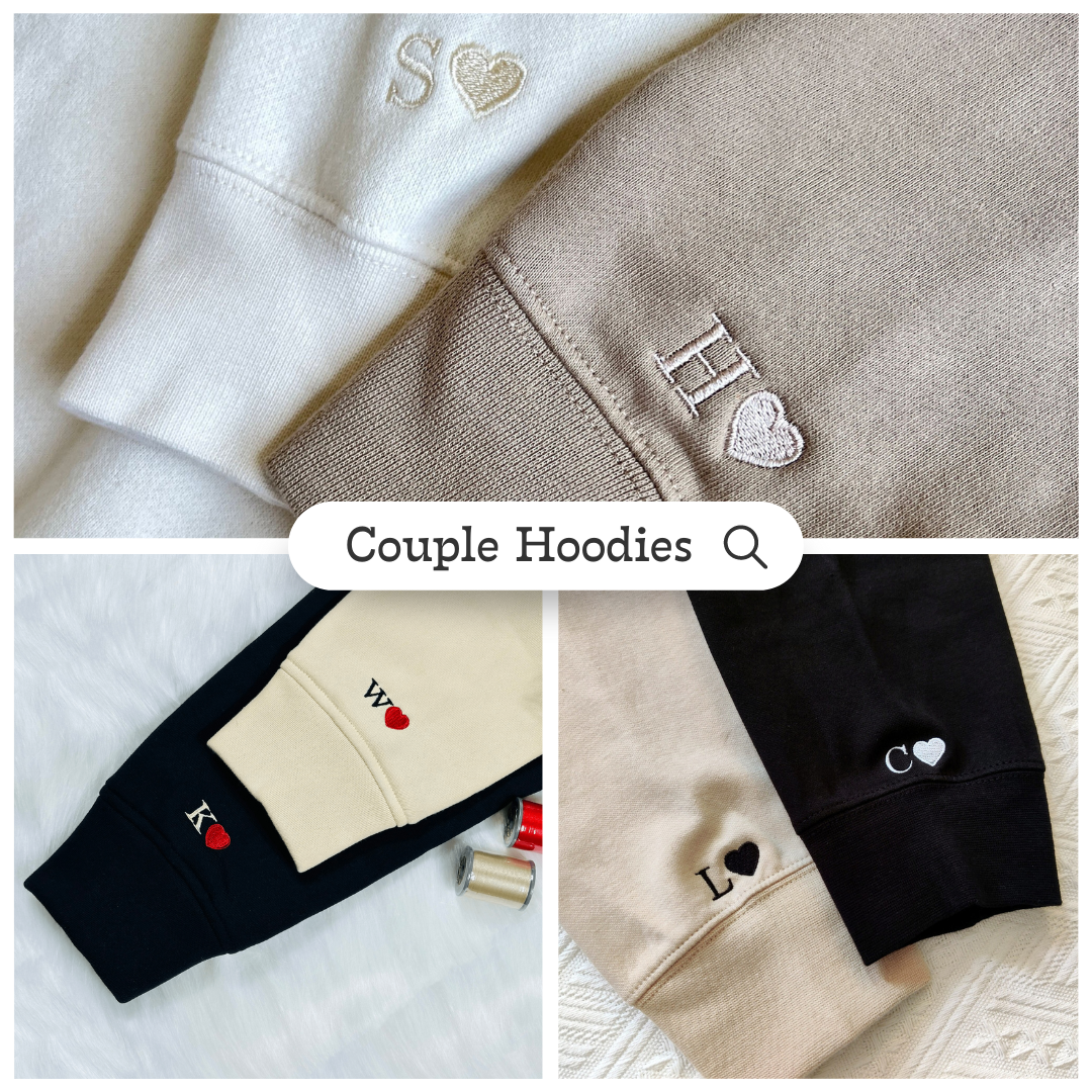 Cute Cartoon Custom Embroidered Matching Hoodies For Couples | Couple Anniversary Gift