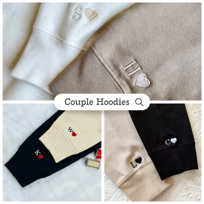 Cute Cartoon Custom Embroidered Matching Hoodies For Couples | Couple Anniversary Gift