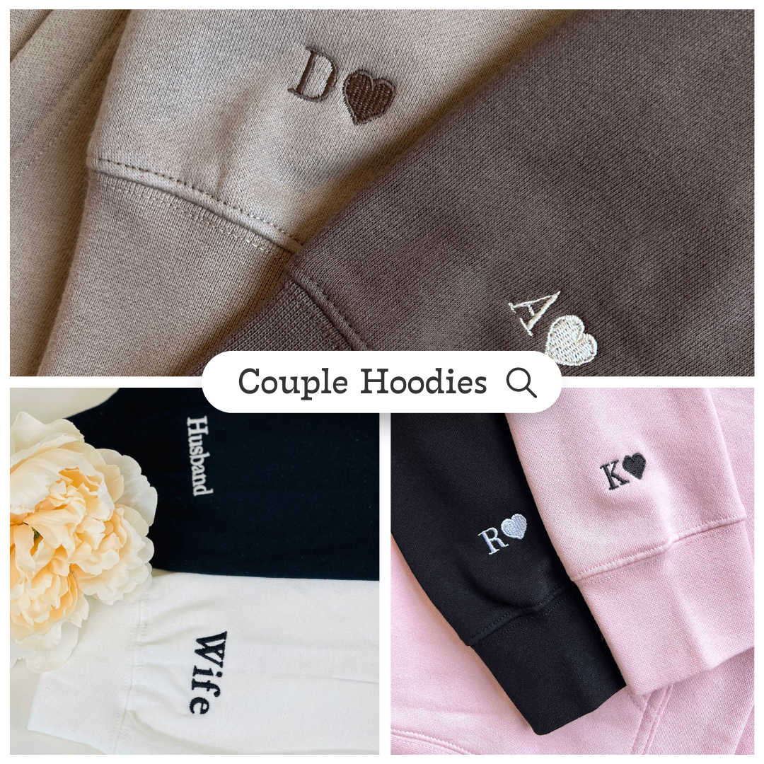 Cute Cartoon Custom Embroidered Matching Hoodies For Couples | Couple Anniversary Gift