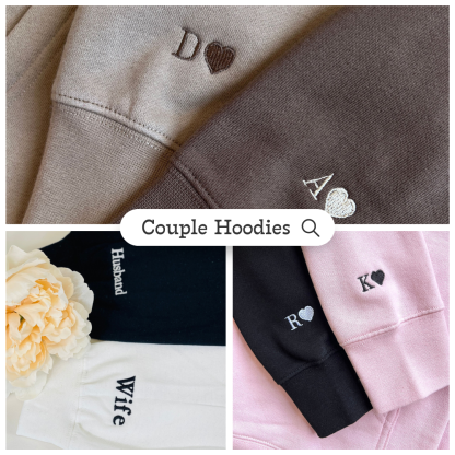 Cute Cartoon Custom Embroidered Matching Hoodies For Couples | Couple Anniversary Gift