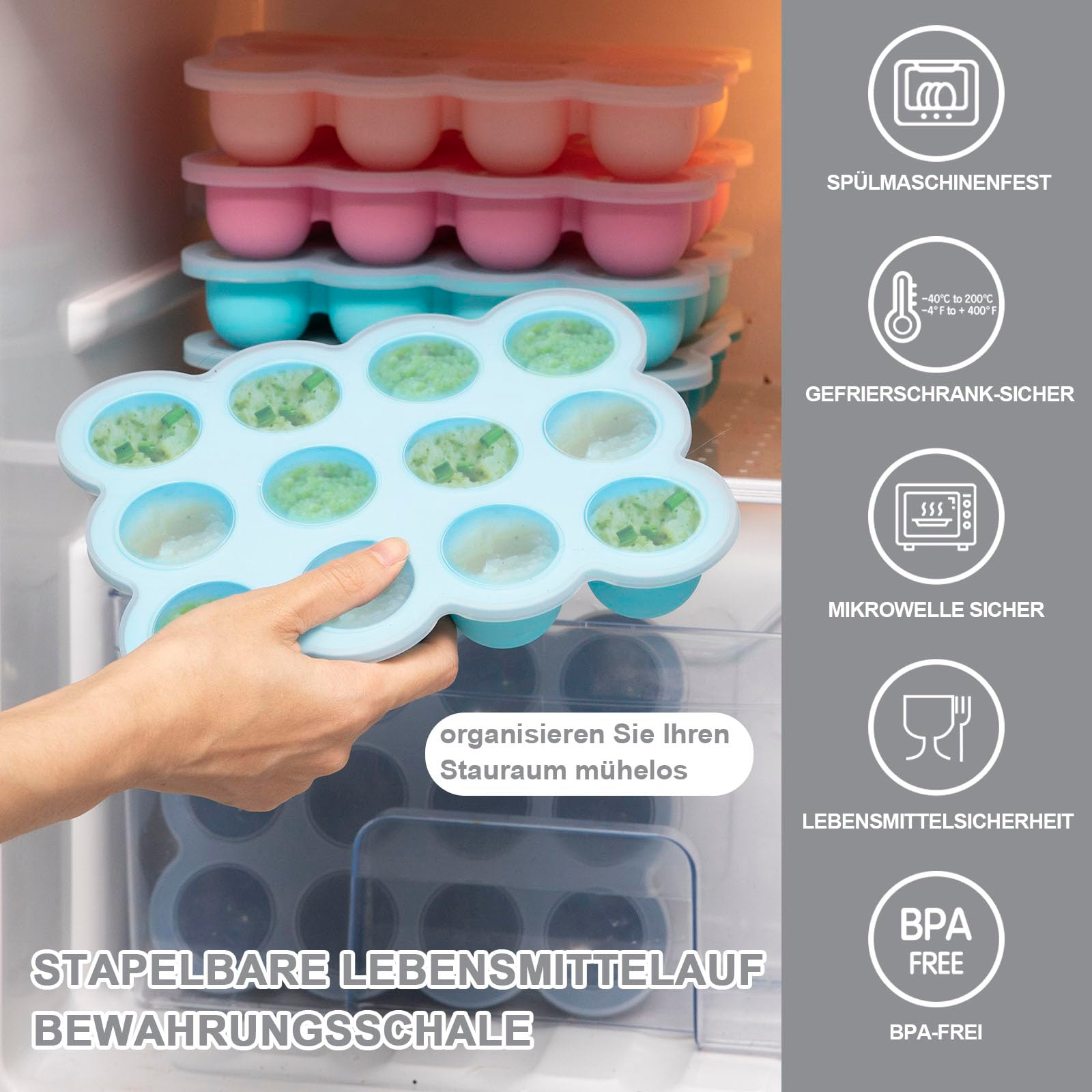 SHOPPULSE Aufbewahrung von Babynahrung aus Silikon,Babynahrung Einfrieren Behälte aus mit Silikon Deckel,BPA-frei,Perfekt für Hausgemachte Babynahrung, Gemüse, Eiswürfeln,Fruchtpüree und Muttermilch