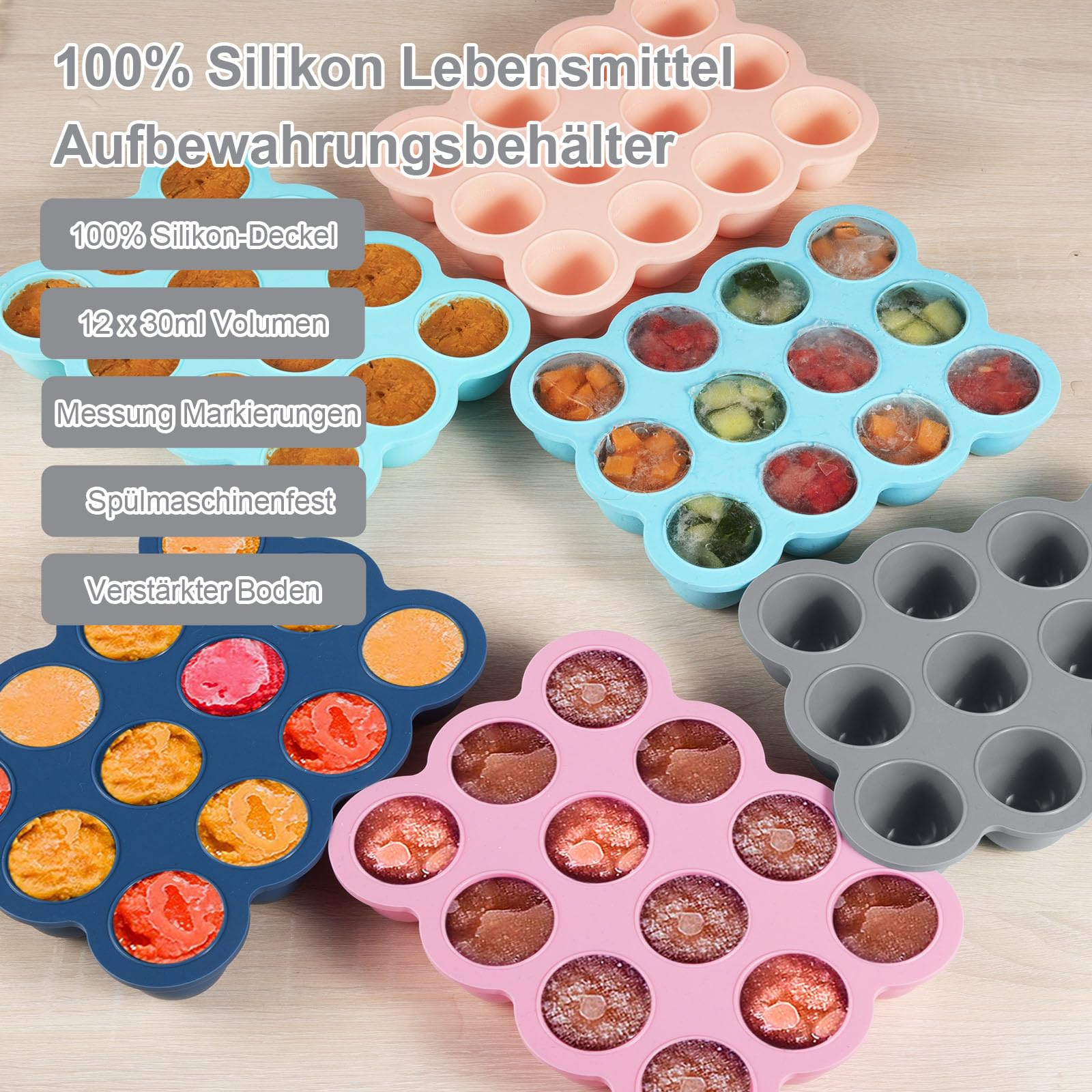 SHOPPULSE Aufbewahrung von Babynahrung aus Silikon,Babynahrung Einfrieren Behälte aus mit Silikon Deckel,BPA-frei,Perfekt für Hausgemachte Babynahrung, Gemüse, Eiswürfeln,Fruchtpüree und Muttermilch