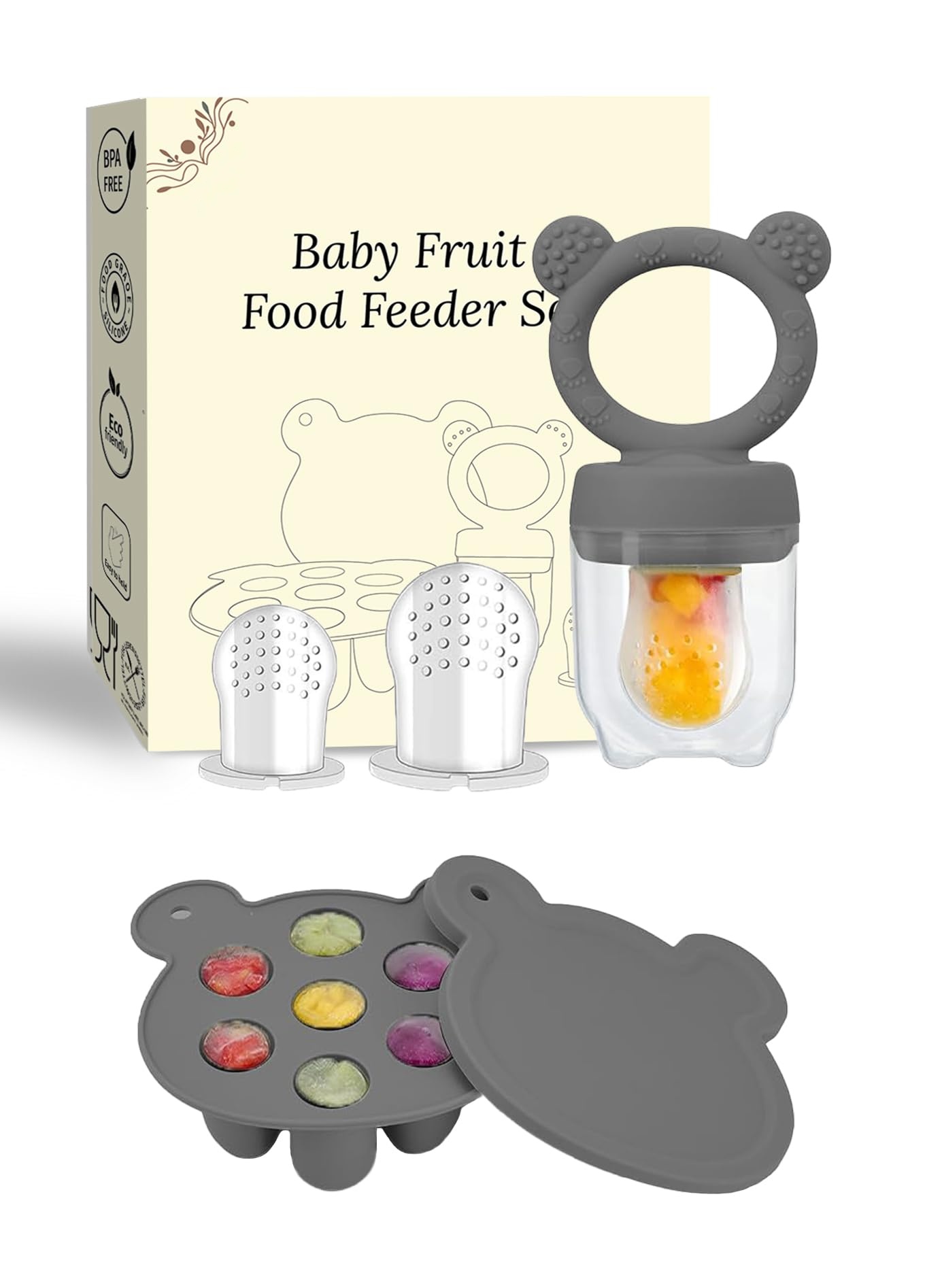 SHOPPULSE Silikon Fruchtsauger Baby: BPA-Frei Fruchtschnuller für Obst, Gemüse, Brei,Zahnungshilfe für Babys ab 4 Monate, Aufbewahrungsbehälter für Babynahrung (Dark Gray)