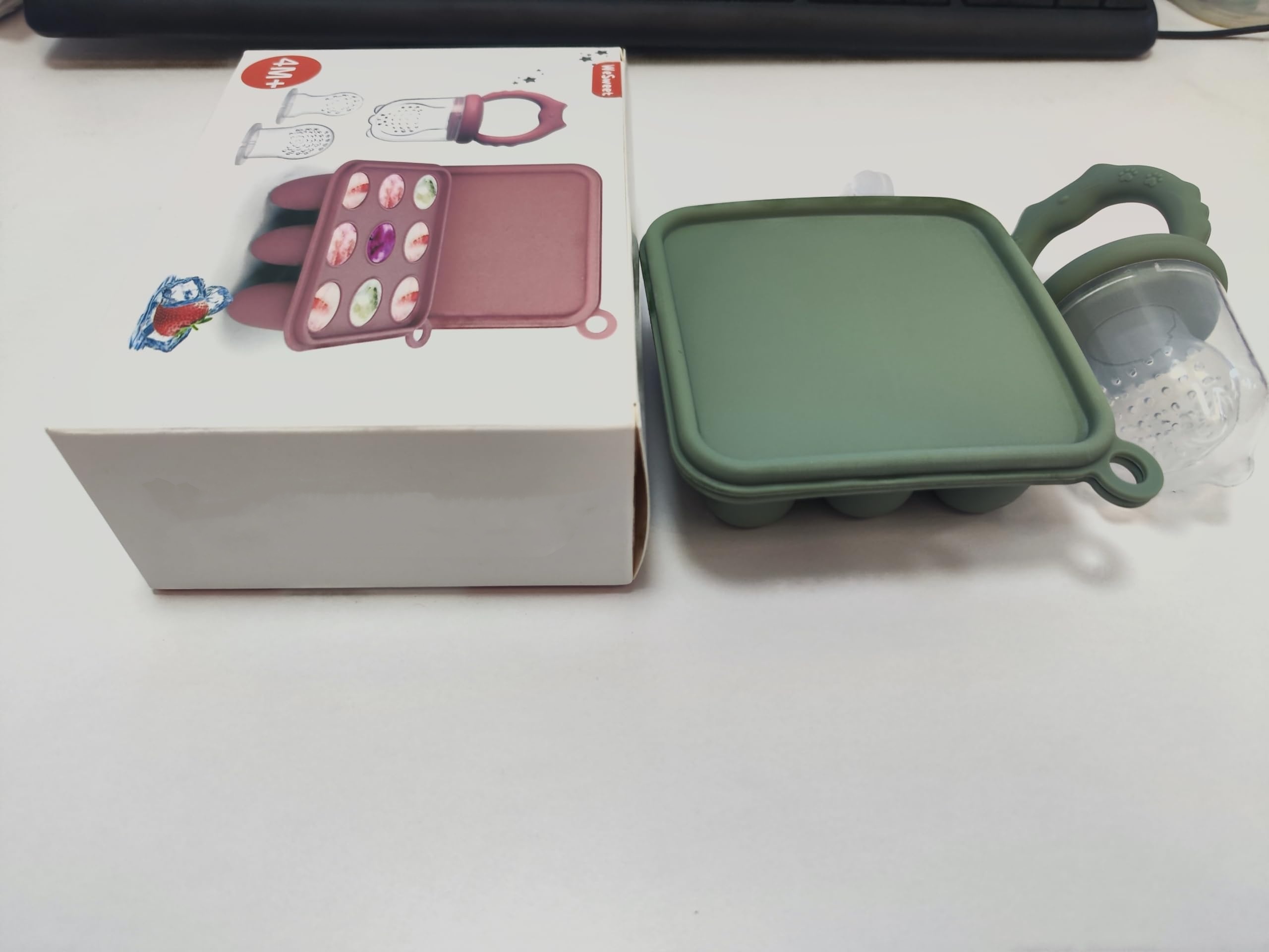 SHOPPULSE Fruchtsauger Baby | Silikon Futterspender für Babynahrung und Gefriertablett für Babynahrung, Milch-Eis am Stiel, zur Linderung des Zahnens von Babys, Schnuller zum Selbstfüttern (Cat Green)