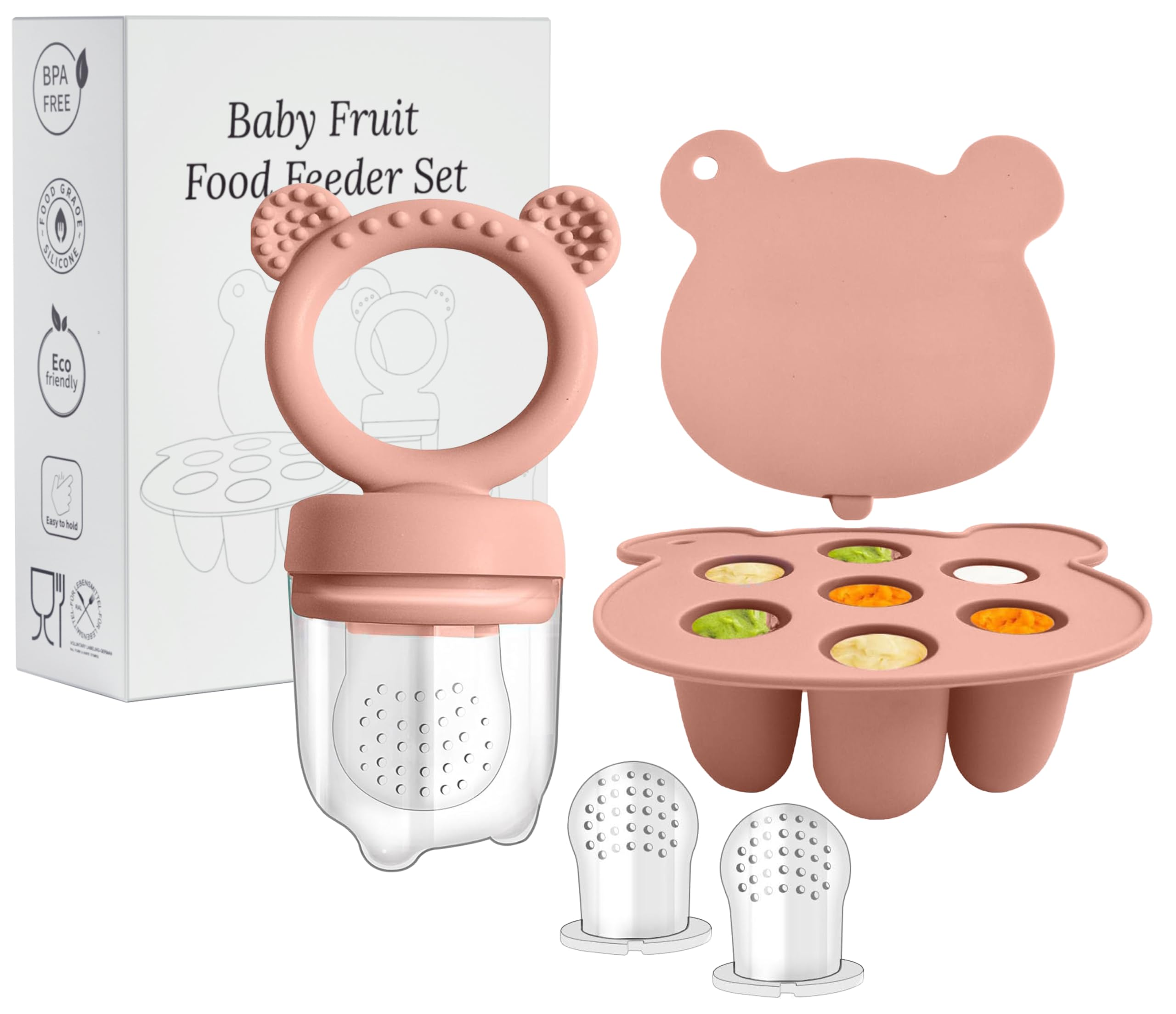 SHOPPULSE Fruchtsauger Baby ab 6 Monate, BPA frei Silikone Babynahrung Aufbewahrung Beißring Baby kühlend Zahnungshilfe Silicone Feeder for Safe Infant Self Feeding, 4 Month+