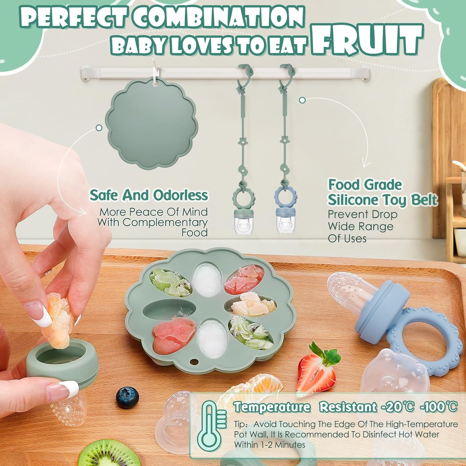 SHOPPULSE Obst-Futterspender für Babys – Silikon-Futterspender für Babynahrung – Muttermilch Eis am Stiel Formen für Babyzahnen und Selbstfütterung