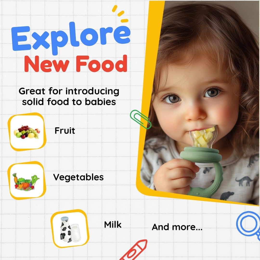 SHOPPULSE Fruchtsauger Baby | Silikon Futterspender für Babynahrung und Gefriertablett für Babynahrung, Milch-Eis am Stiel, zur Linderung des Zahnens von Babys, Schnuller zum Selbstfüttern (Cat Green)