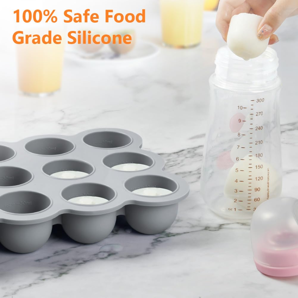 SHOPPULSE Babynahrungs-Aufbewahrungsbehälter, 12 Fächer Babynahrung Einfrieren Behälte aus mit Silikon Deckel, Perfekt für Hausgemachte Babynahrung, Gemüse, Eiswürfeln,Fruchtpüree und Muttermilch (Grau)