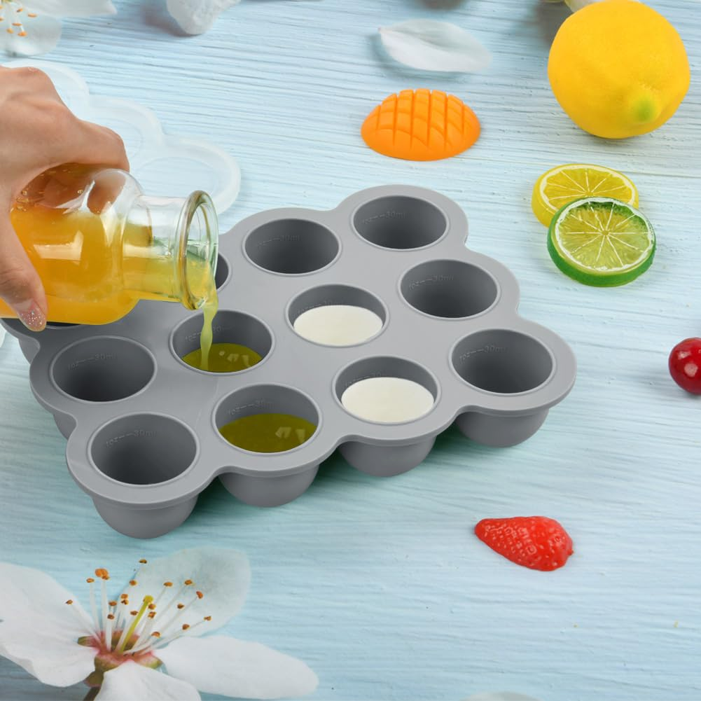 SHOPPULSE Babynahrungs-Aufbewahrungsbehälter, 12 Fächer Babynahrung Einfrieren Behälte aus mit Silikon Deckel, Perfekt für Hausgemachte Babynahrung, Gemüse, Eiswürfeln,Fruchtpüree und Muttermilch (Grau)