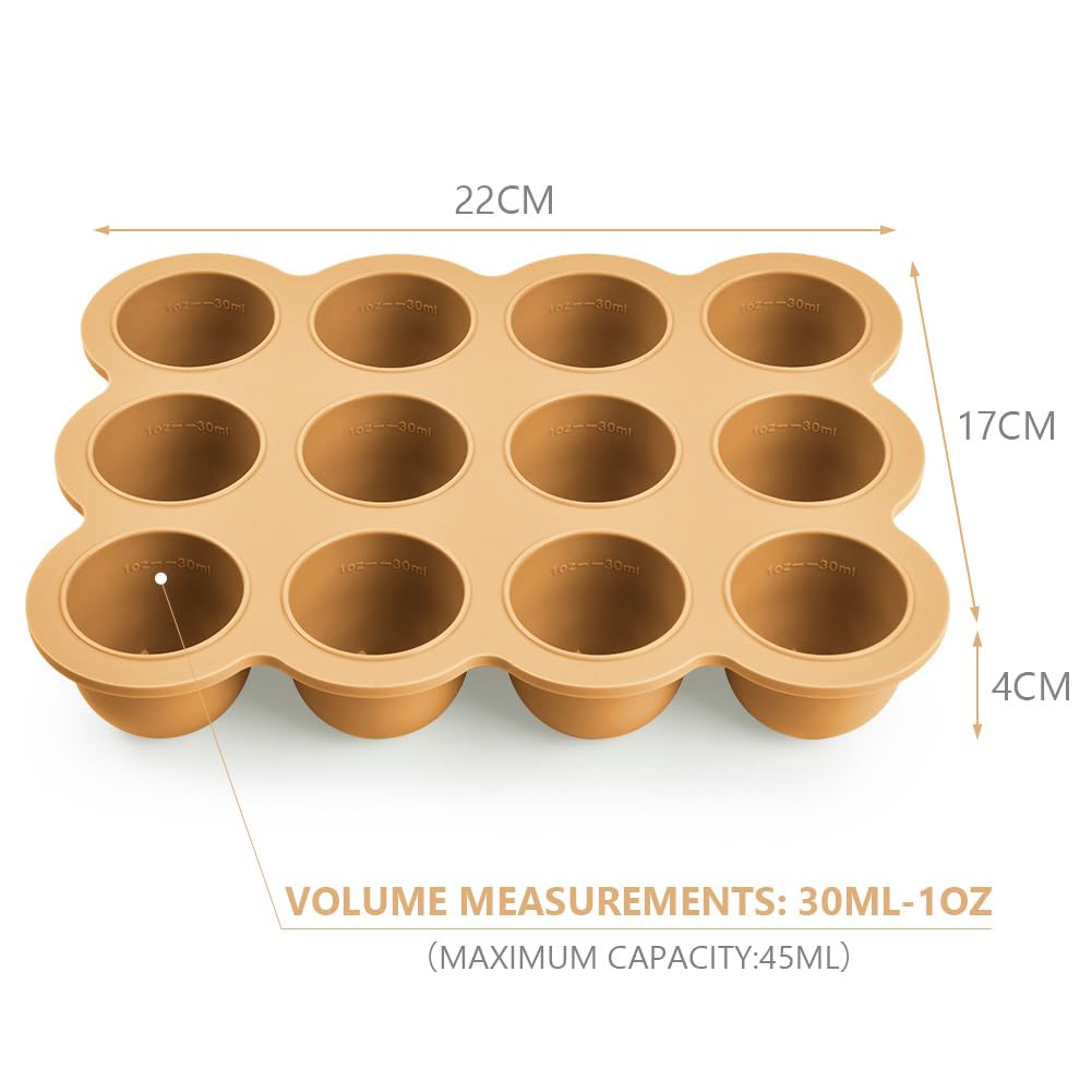 SHOPPULSE Babynahrungs-Aufbewahrungsbehälter, 12 Fächer Babynahrung Einfrieren Behälte aus mit Silikon Deckel, Perfekt für Hausgemachte Babynahrung, Gemüse, Eiswürfeln,Fruchtpüree und Muttermilch (Orange)