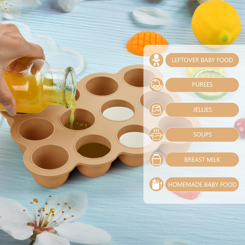 SHOPPULSE Babynahrungs-Aufbewahrungsbehälter, 12 Fächer Babynahrung Einfrieren Behälte aus mit Silikon Deckel, Perfekt für Hausgemachte Babynahrung, Gemüse, Eiswürfeln,Fruchtpüree und Muttermilch (Orange)