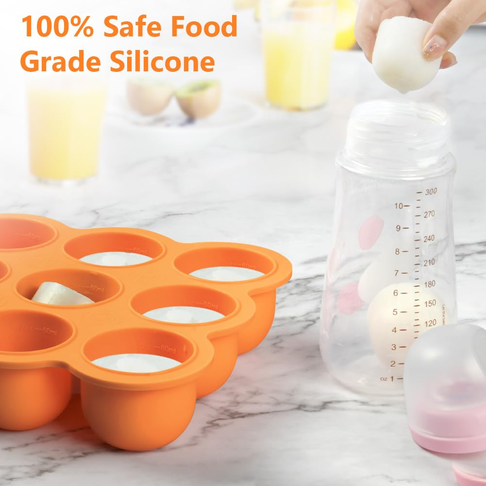 SHOPPULSE Babynahrungs-Aufbewahrungsbehälter, 9 Fächer Babynahrung Einfrieren Behälte aus mit Silikon Deckel, Perfekt für Hausgemachte Babynahrung, Gemüse, Eiswürfeln,Fruchtpüree und Muttermilch (Orange)