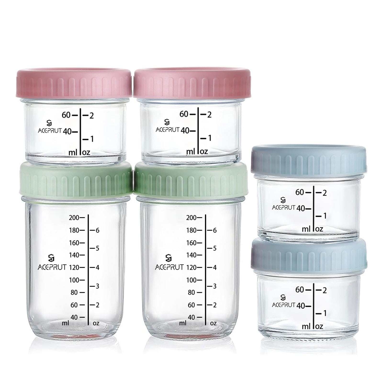 SHOPPULSE 6 Stück Glas Babybrei Einfrieren Behälter, Beikost Baby Zubehör, Babynahrung Aufbewahrung, Auslaufsicher, BPA-frei, Mikrowelle, Geschirrspüler & Gefrierschrank sicher