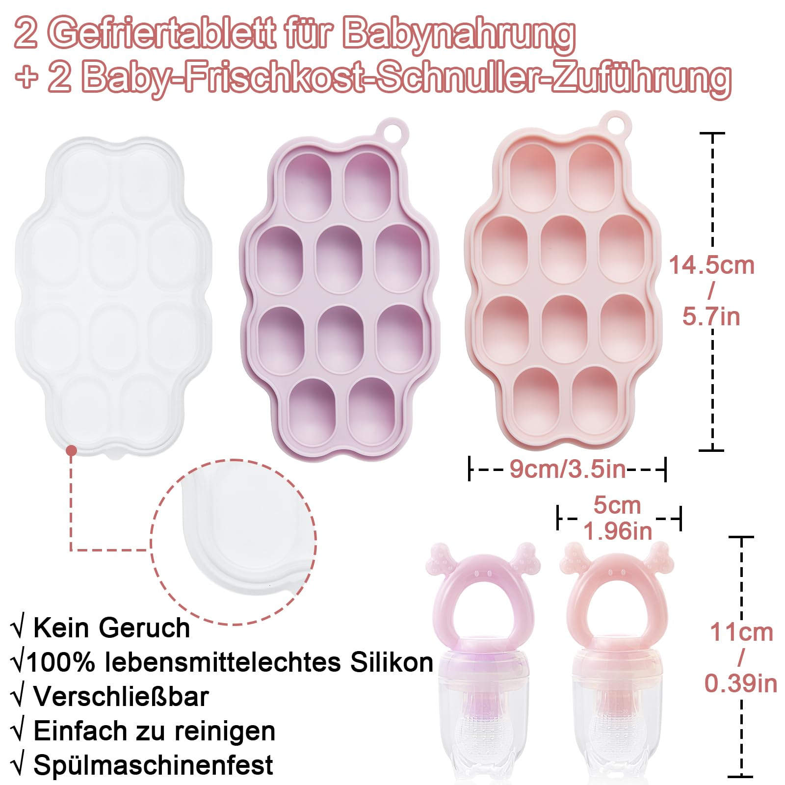 SHOPPULSE Baby Muttermilch Popsicle-Formen & Babynahrung Fütterer (2er-Pack), Silikon Knabberzeug Gefrierfach Aufbewahrungsbehältnisse, Schnuller und Beißring aus Silikon