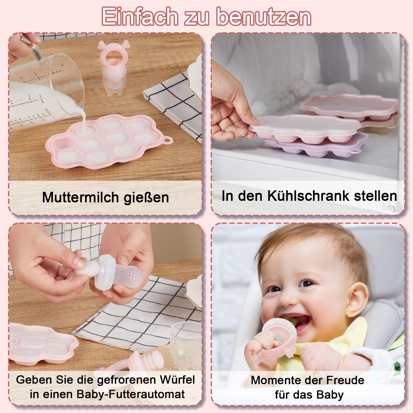 SHOPPULSE Baby Muttermilch Popsicle-Formen & Babynahrung Fütterer (2er-Pack), Silikon Knabberzeug Gefrierfach Aufbewahrungsbehältnisse, Schnuller und Beißring aus Silikon