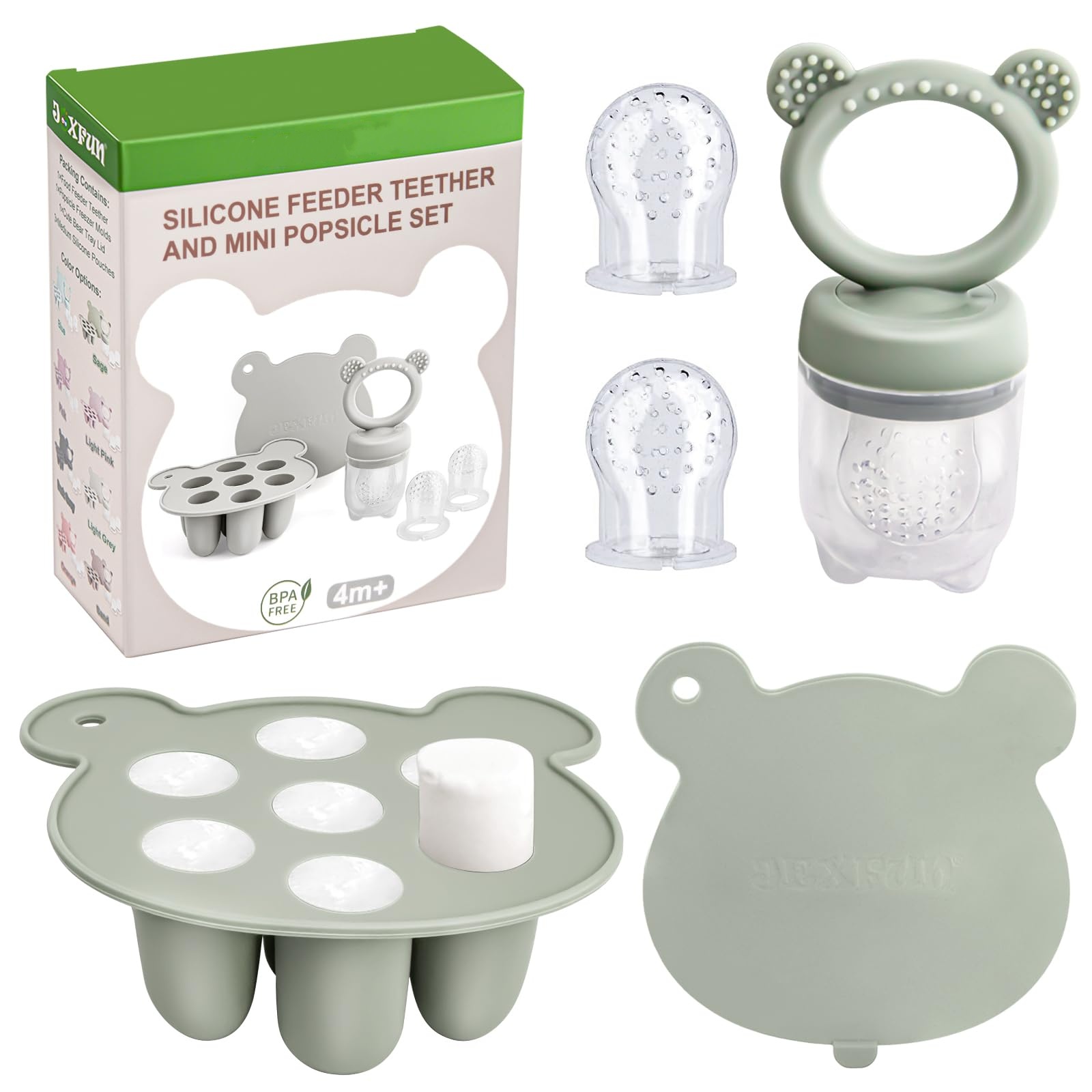 SHOPPULSE Fruchtsauger Baby ab 6 Monate, Obstschnuller für Babys mit Silikone Babynahrung Aufbewahrung Tablett, Zahnungshilfe Baby Kühlend, 3 Größen für Kleinkinder von 3 bis 24 Monaten, BPA-frei-Grün