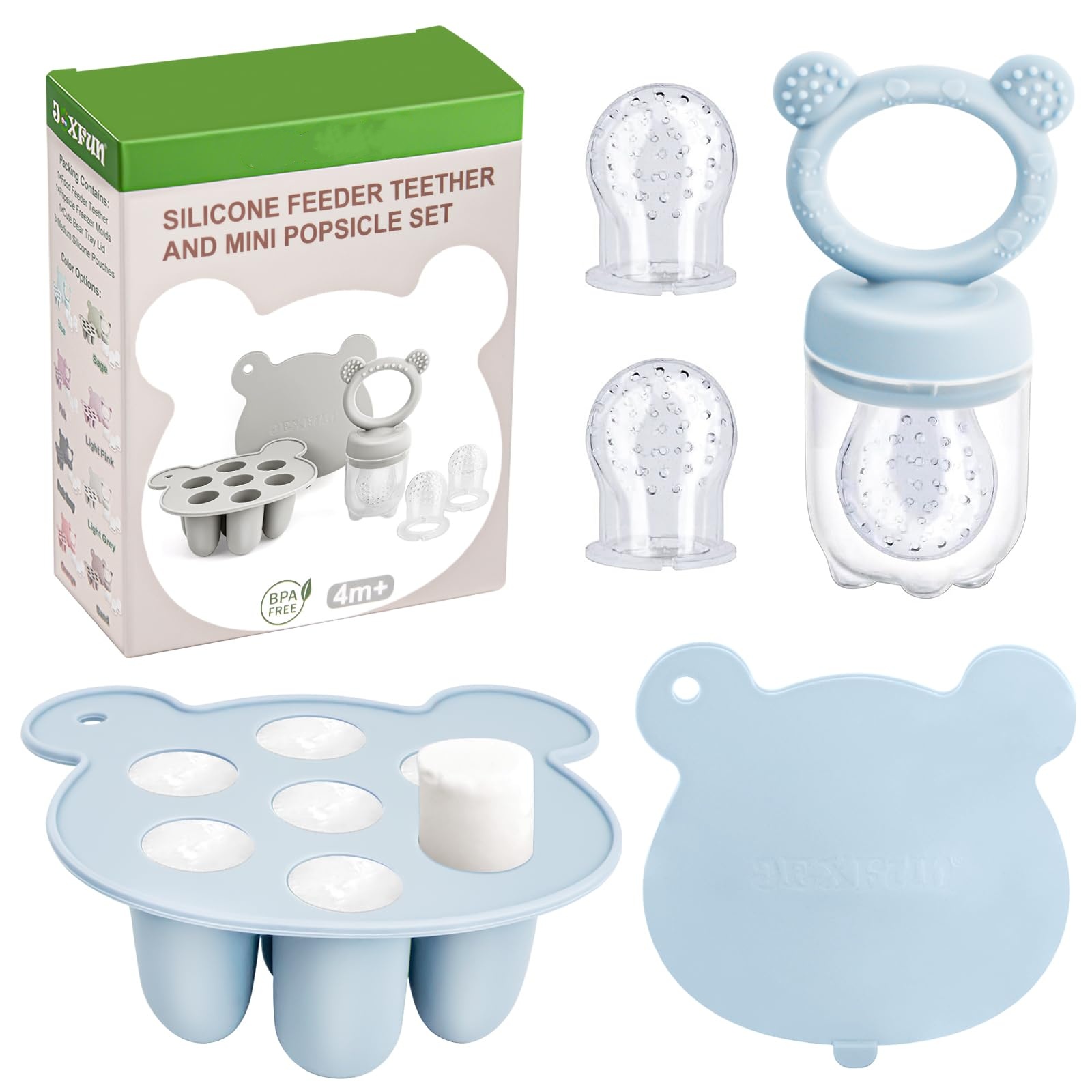 SHOPPULSE Fruchtsauger Baby ab 6 Monate, Obstschnuller für Babys mit Silikone Babynahrung Aufbewahrung Tablett, Zahnungshilfe Baby Kühlend, 3 Größen für Kleinkinder von 3 bis 24 Monaten, BPA-frei-Blau