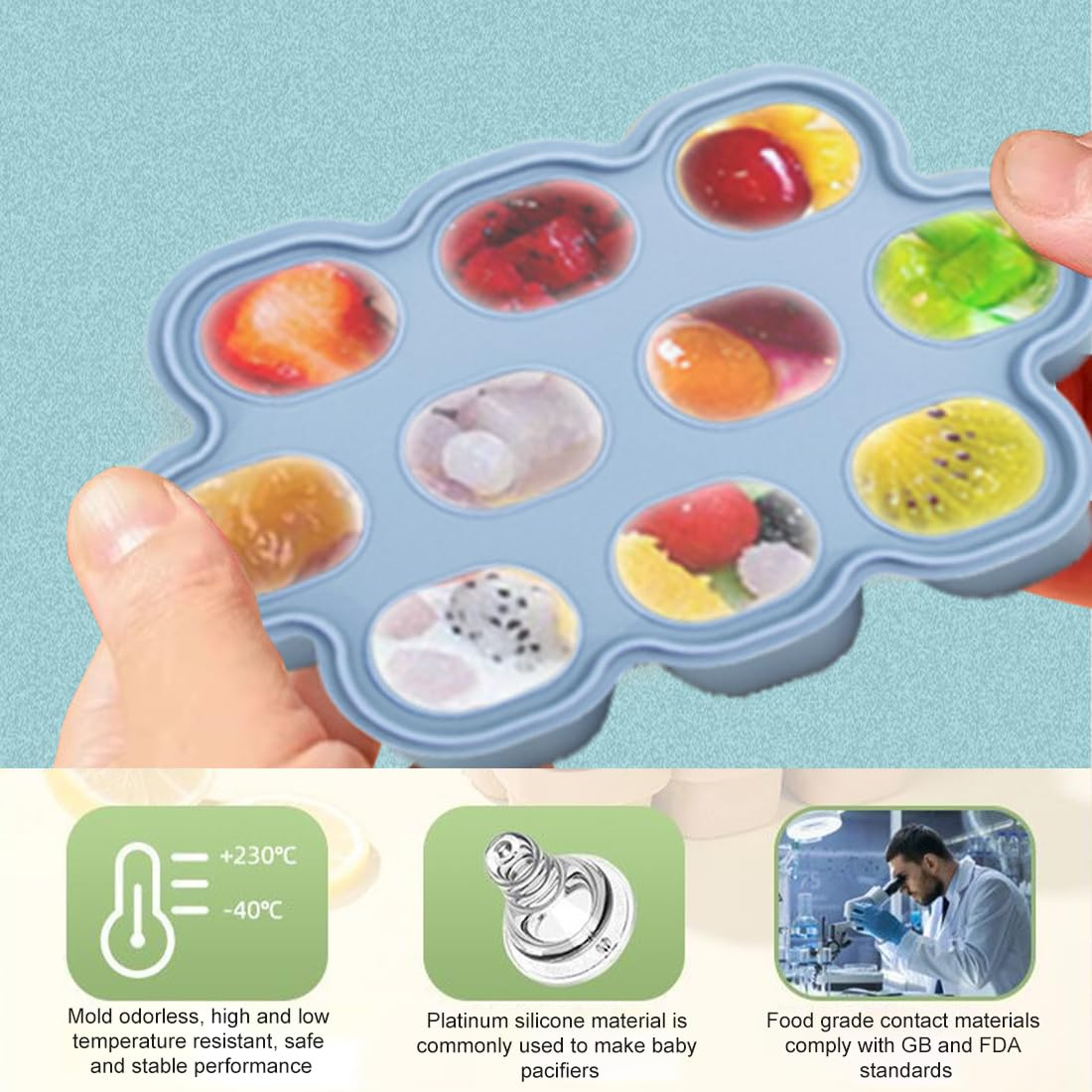 SHOPPULSE Silikon Nibble Gefrierschalen Eiswürfelform mit Deckel Babynahrungs-Aufbewahrungsbehälter Baby Muttermilch Zahnen Popsicle Formen für Hausgemachte Babynahrung