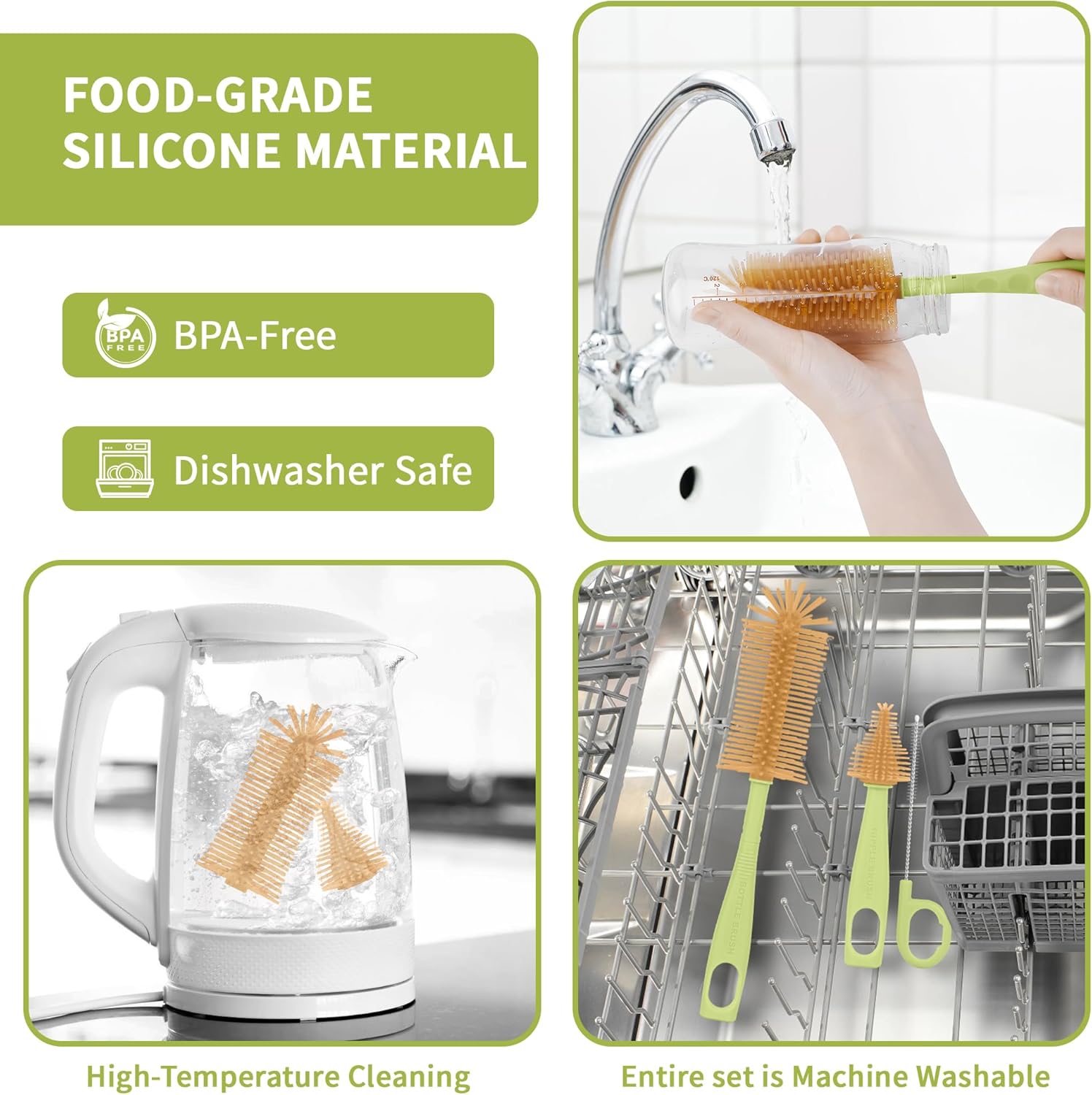 SHOPPULSE Flaschenbürste Baby Set, 6-in-1-Babyflaschen Bürste, BPA-frei, Geeignet für Baby-Nippel und -Flaschen, mit Silikon Flaschenbürste, Nippelbürsten, Strohreiniger, Babyflaschen Trockenständer, Weiß