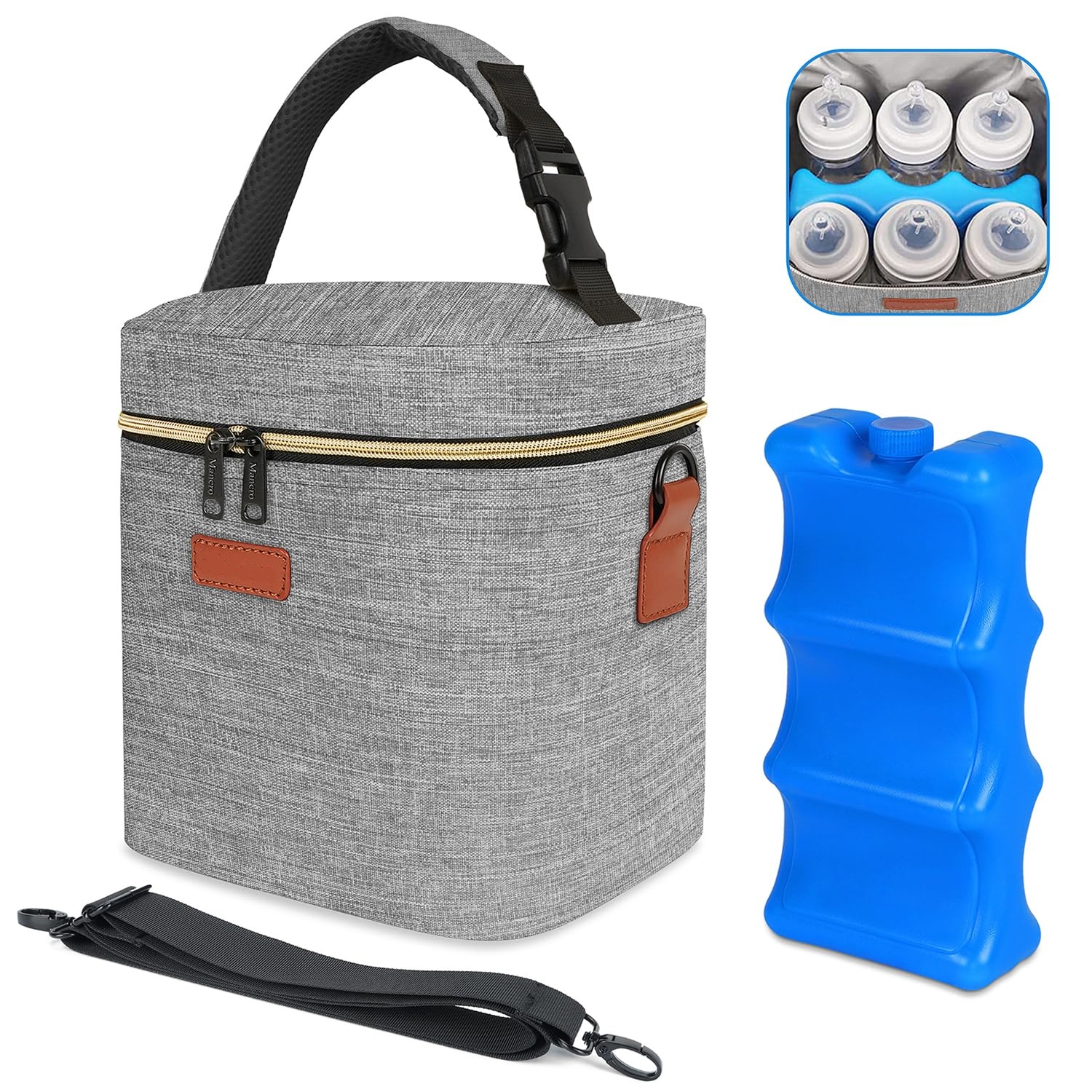 SHOPPULSE wasserdichte Muttermilch Kühltasche für 6 Babyflaschen bis zu 266 ml, Isoliertasche Kühltasche Klein für Unterwegs, Transport, Arbeit, Reise, Grau