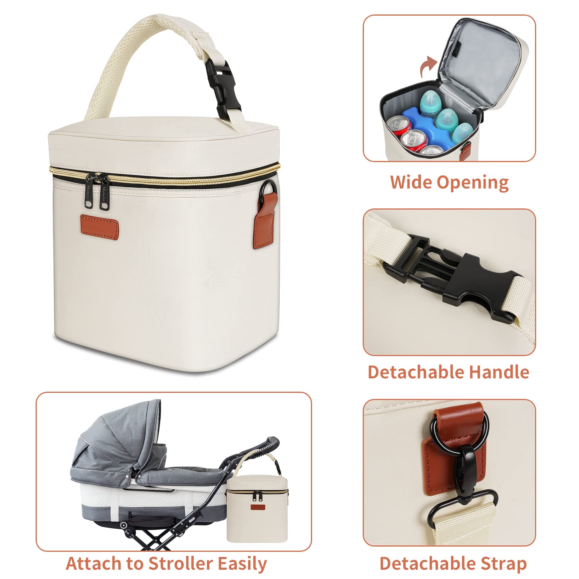 SHOPPULSE Muttermilch Kühltasche mit Eisbeutel, passend für 6 Babyflaschen bis zu 266 ml, Kühltasche Babyflaschen mit Schultergurt, Kühlbox Muttermilch für Stillende Mütter,Creme