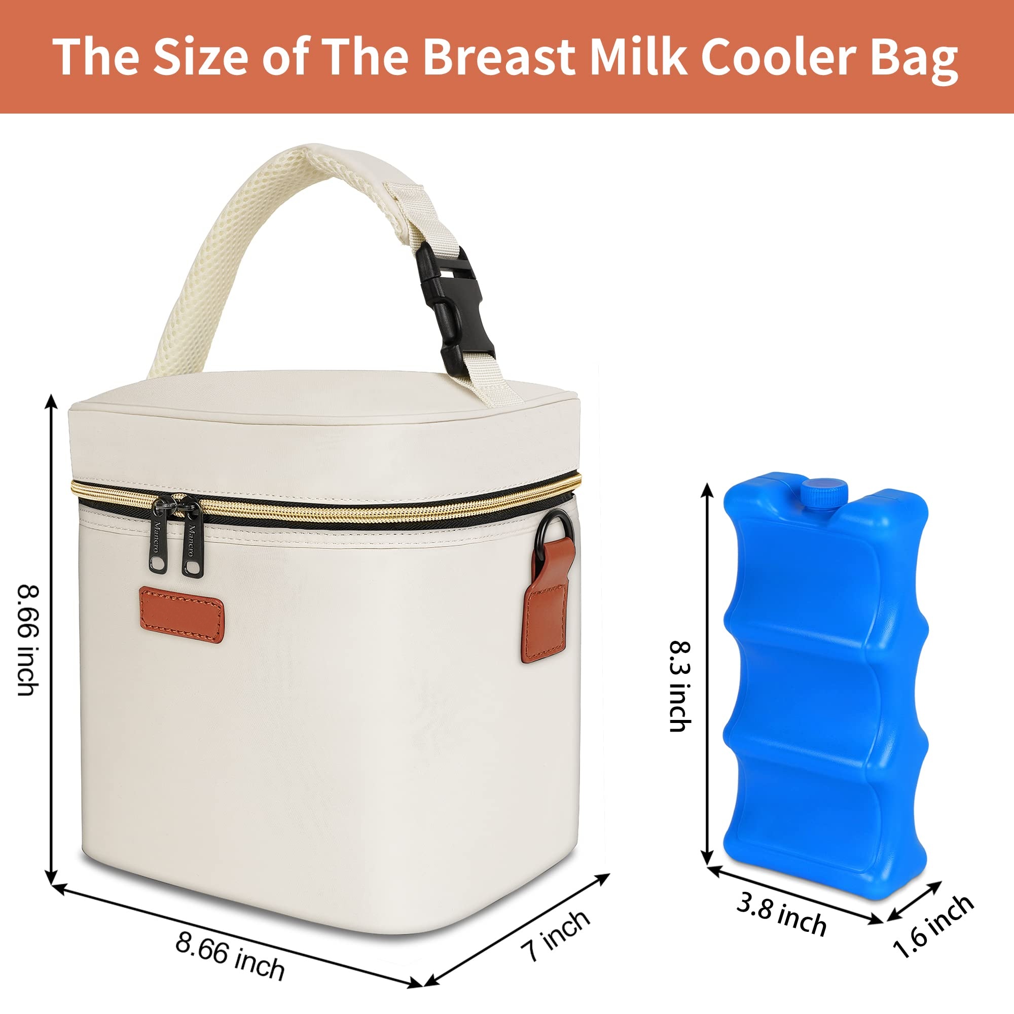 SHOPPULSE Muttermilch Kühltasche mit Eisbeutel, passend für 6 Babyflaschen bis zu 266 ml, Kühltasche Babyflaschen mit Schultergurt, Kühlbox Muttermilch für Stillende Mütter,Creme