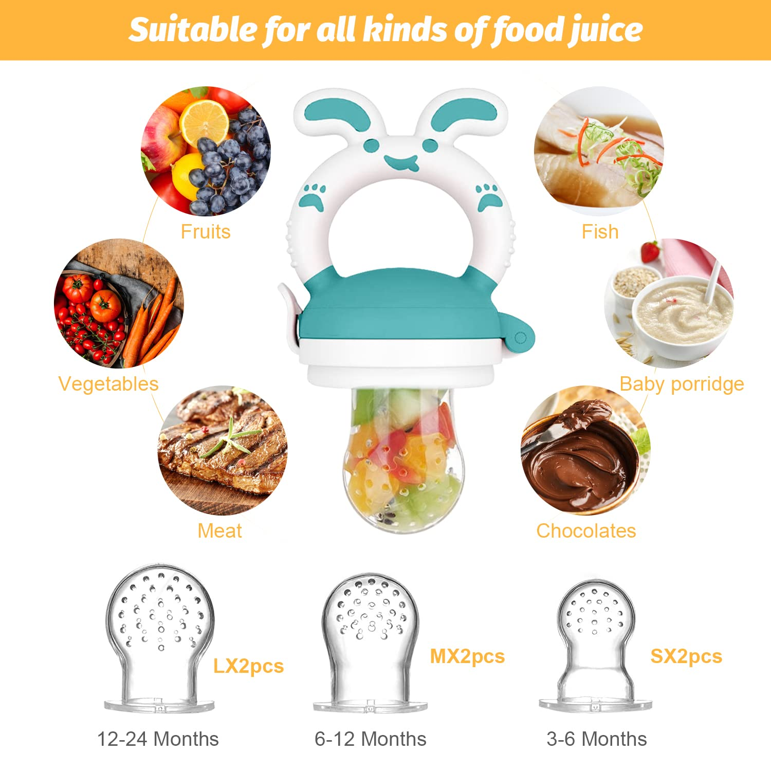 SHOPPULSE Fruchtsauger Baby,Baby Food Feeder, 3 Fruchtsauger + 3 Größen BPA Frei Silikon Sauger für Kleinkinder von 3 bis 24 Monaten,Fruchtsauger für glückliche Babys,Lindert Schmerzhaftes Zahnfleisch