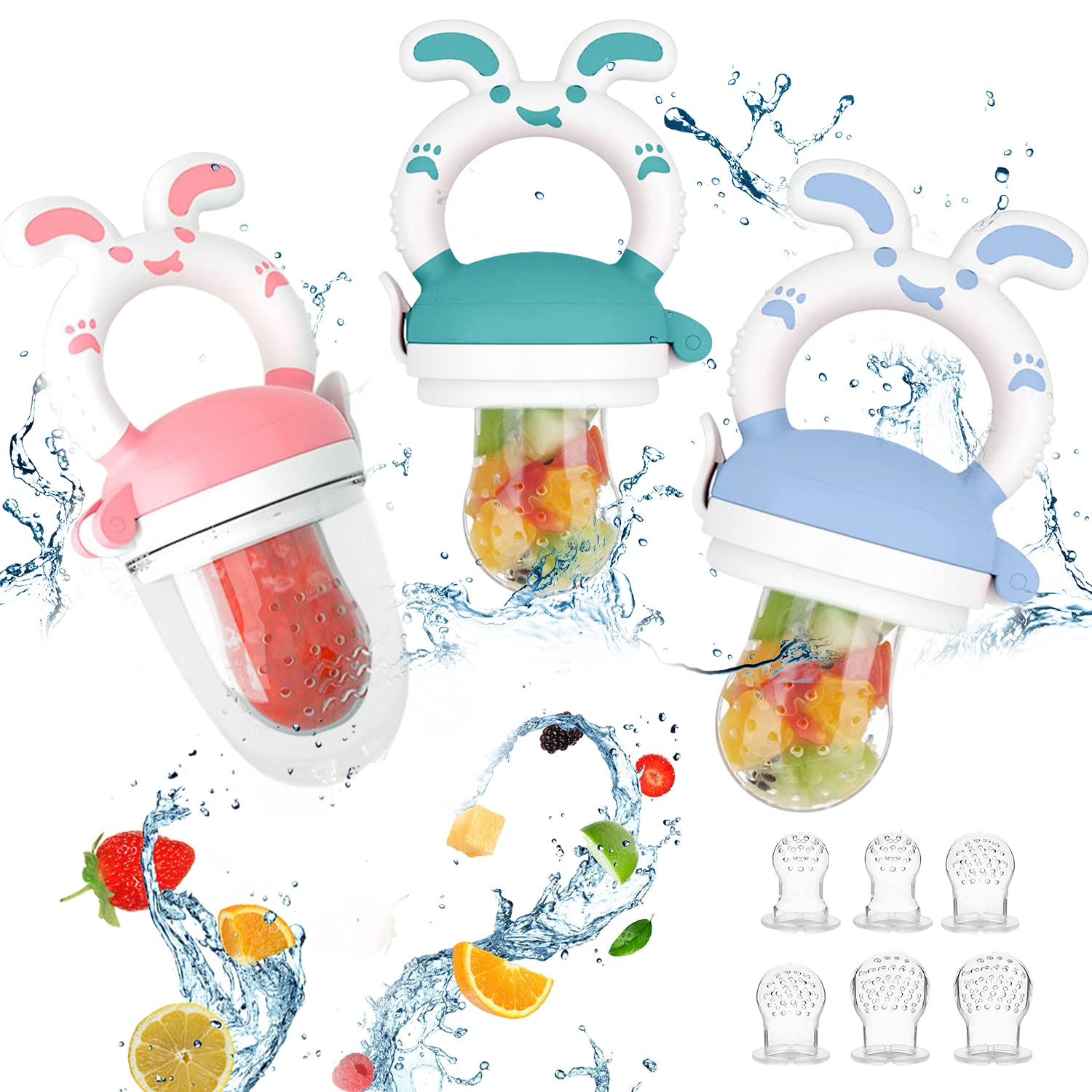 SHOPPULSE Fruchtsauger Baby,Baby Food Feeder, 3 Fruchtsauger + 3 Größen BPA Frei Silikon Sauger für Kleinkinder von 3 bis 24 Monaten,Fruchtsauger für glückliche Babys,Lindert Schmerzhaftes Zahnfleisch