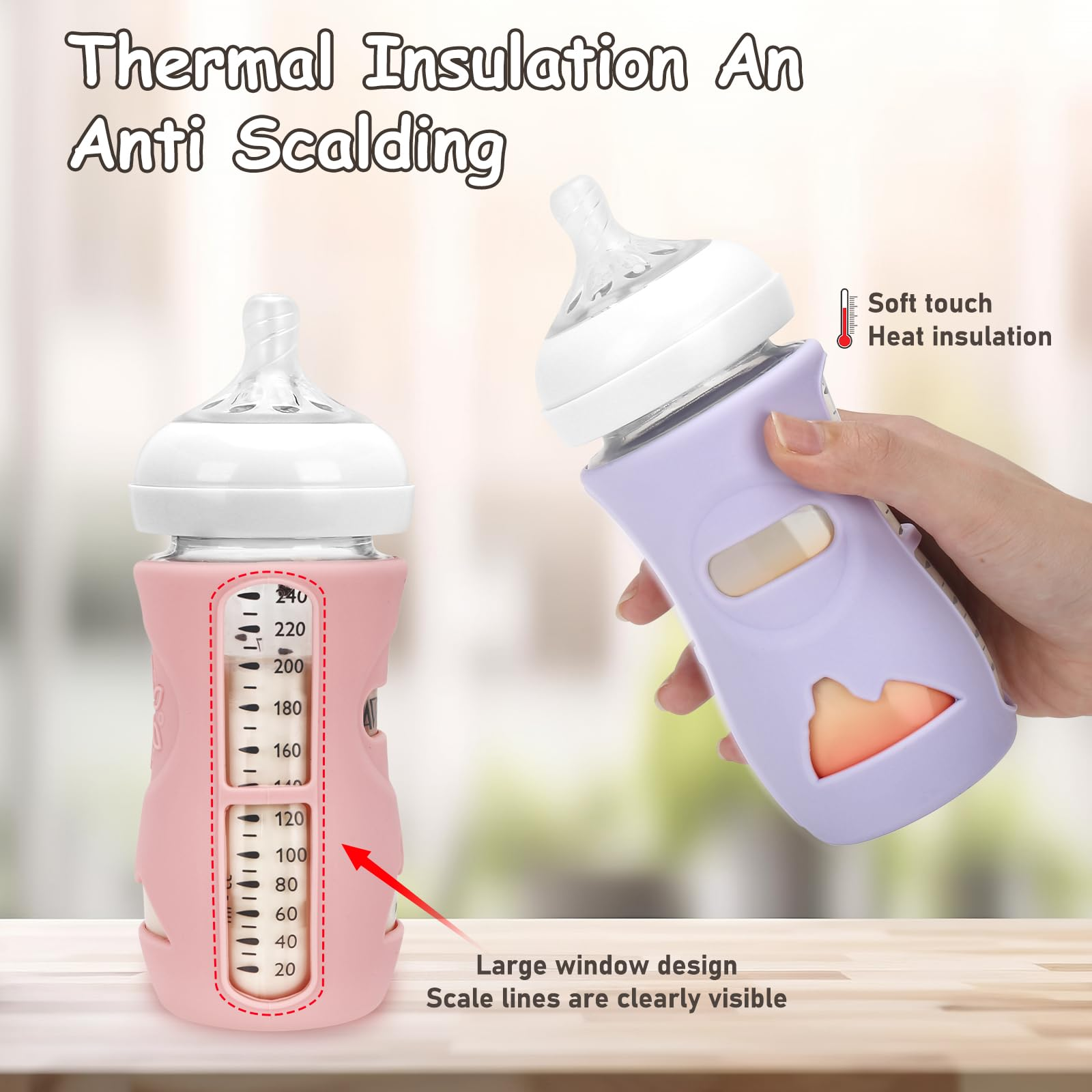 SHOPPULSE 4er-Pack Silikonhüllen für Natural-Babyflaschen aus Glas, Baby Bottle Protective Cover, bruchfester Babyflaschenhalter, kompatibel mit Philips Avent Natural-Babyflaschen aus Glas 240ml, BPA-frei