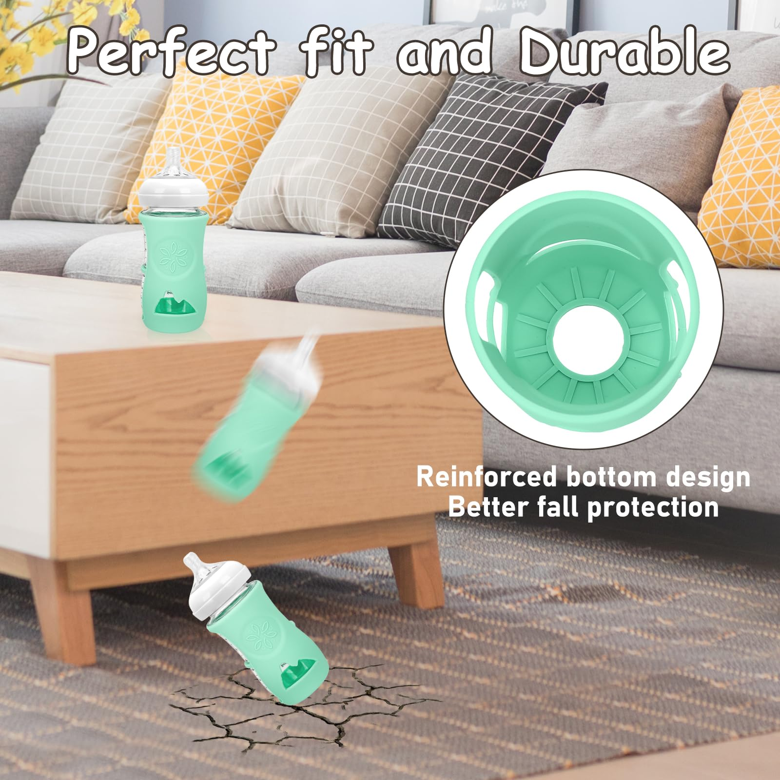 SHOPPULSE 4er-Pack Silikonhüllen für Natural-Babyflaschen aus Glas, Baby Bottle Protective Cover, bruchfester Babyflaschenhalter, kompatibel mit Philips Avent Natural-Babyflaschen aus Glas 240ml, BPA-frei